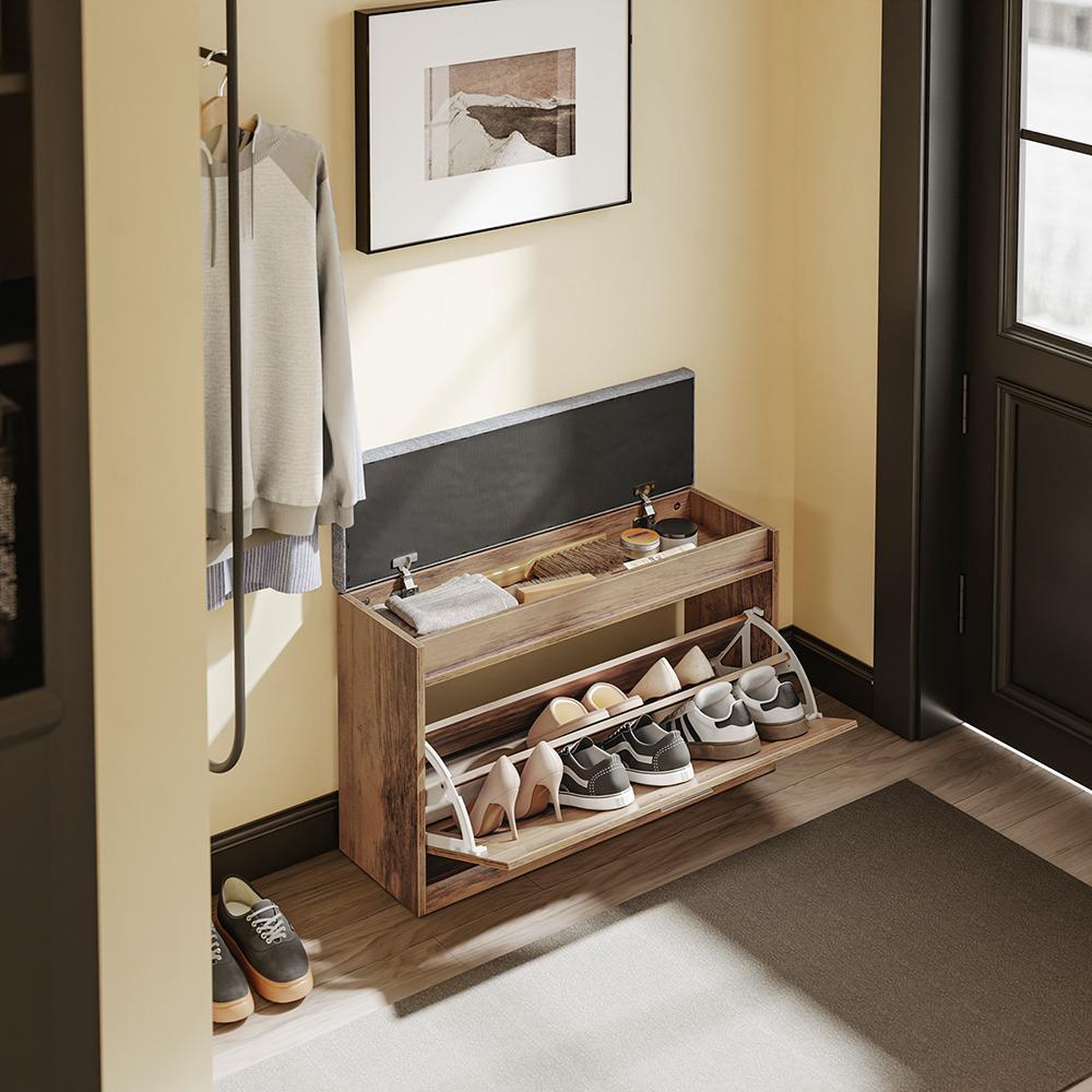 Voir la diapositive 4 : SOBUY Banc Rangement Chaussures avec Siège Marron 75x24x53cm FSR218-F