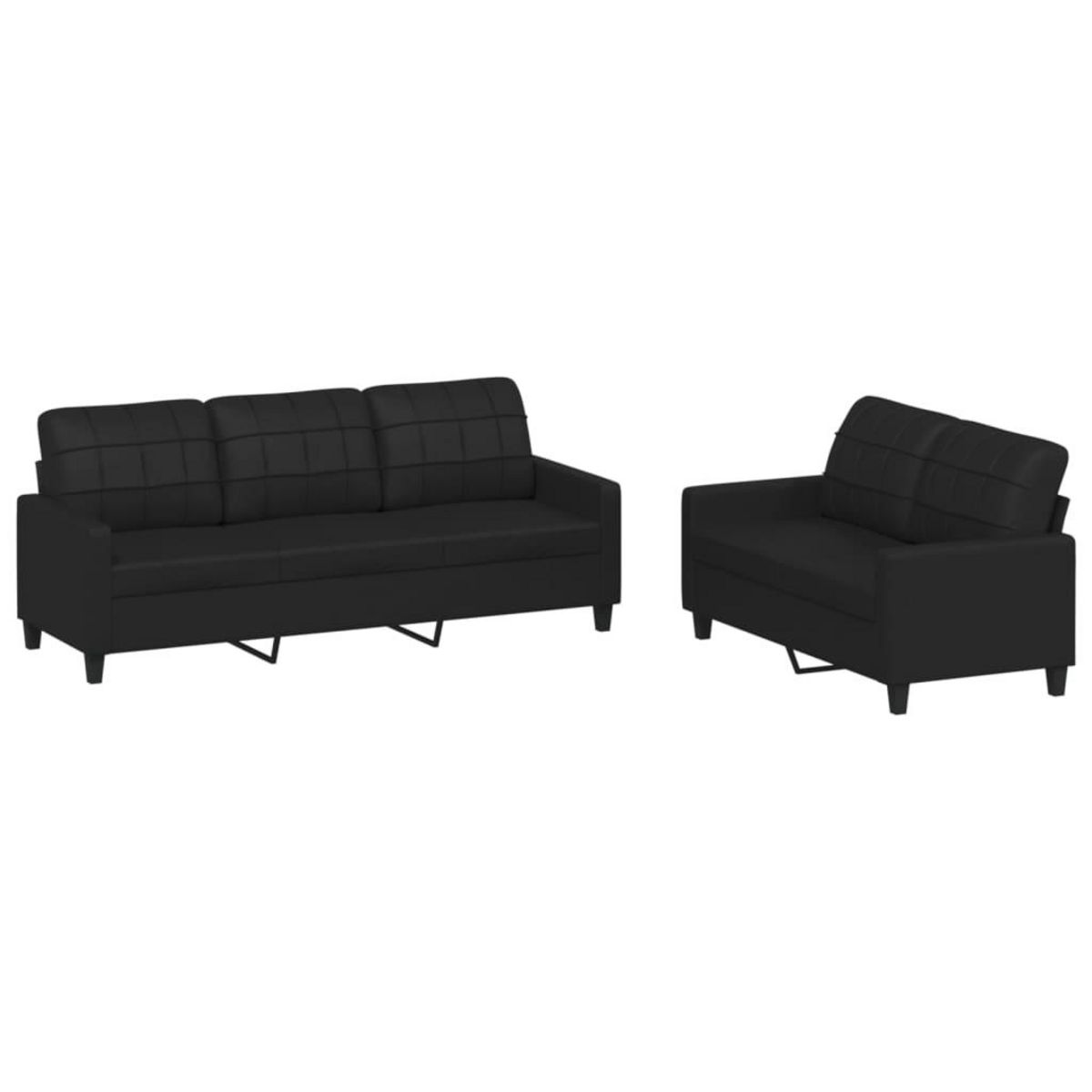 VIDAXL Ensemble de canapes 2 pcs avec coussins Noir Similicuir