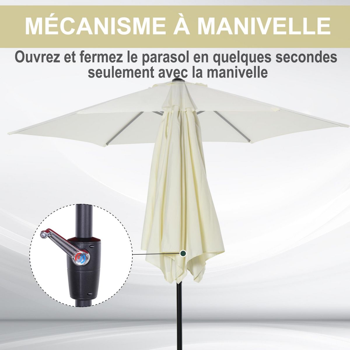 OUTSUNNY Parasol inclinable de jardin balcon terrasse manivelle toile polyester imperméabilisée haute densité 180 g/m² Ø2,7 x 2,35H m alu crème