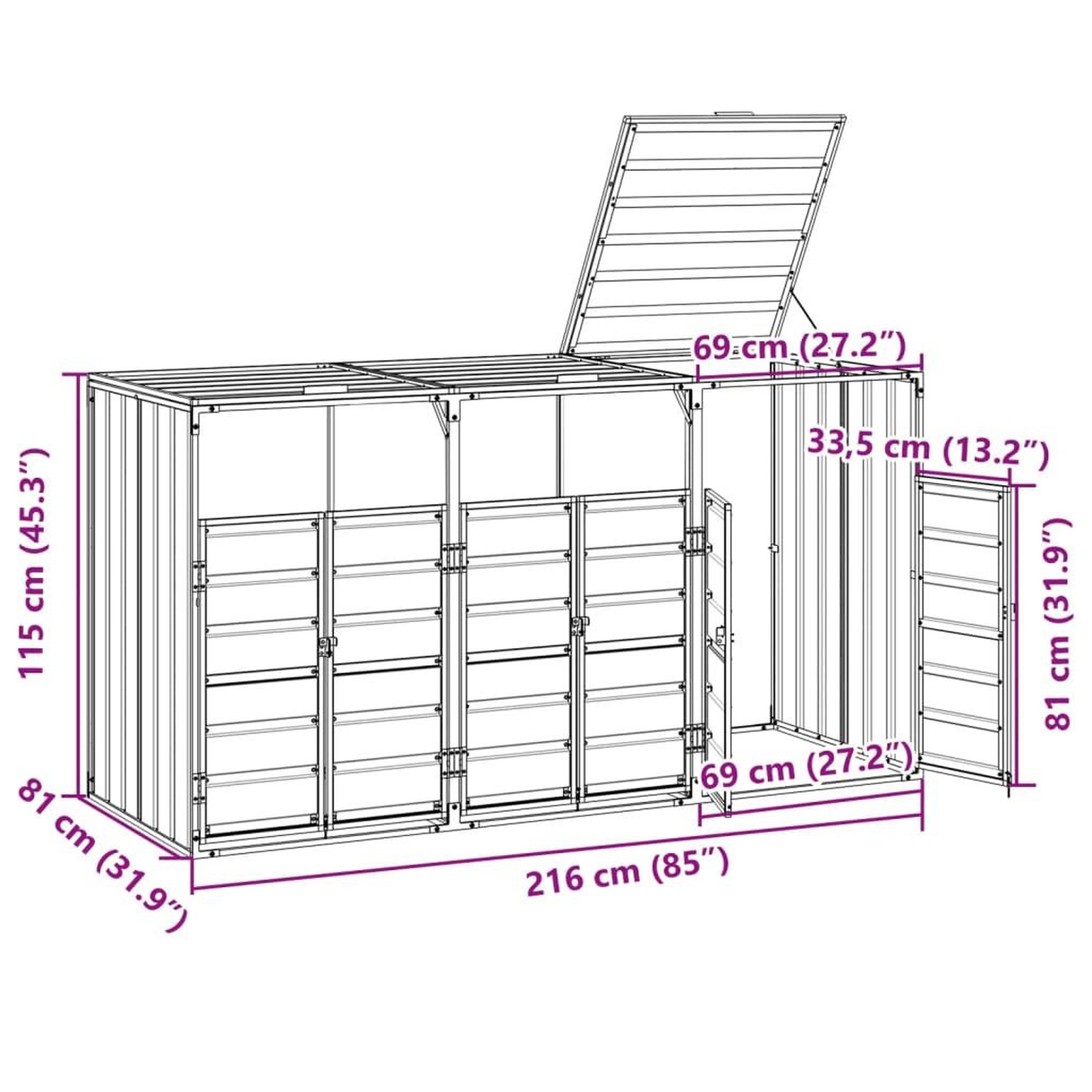 Voir la diapositive 6 : VIDAXL Rangement a roulettes pour poubelles pour trois bacs gris acier