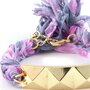 BLUE PEARLS Ettika - Bracelet Pyramide en Or Jaune et Coton Rubans Tressés Violets - ETK 0122 Pyramide