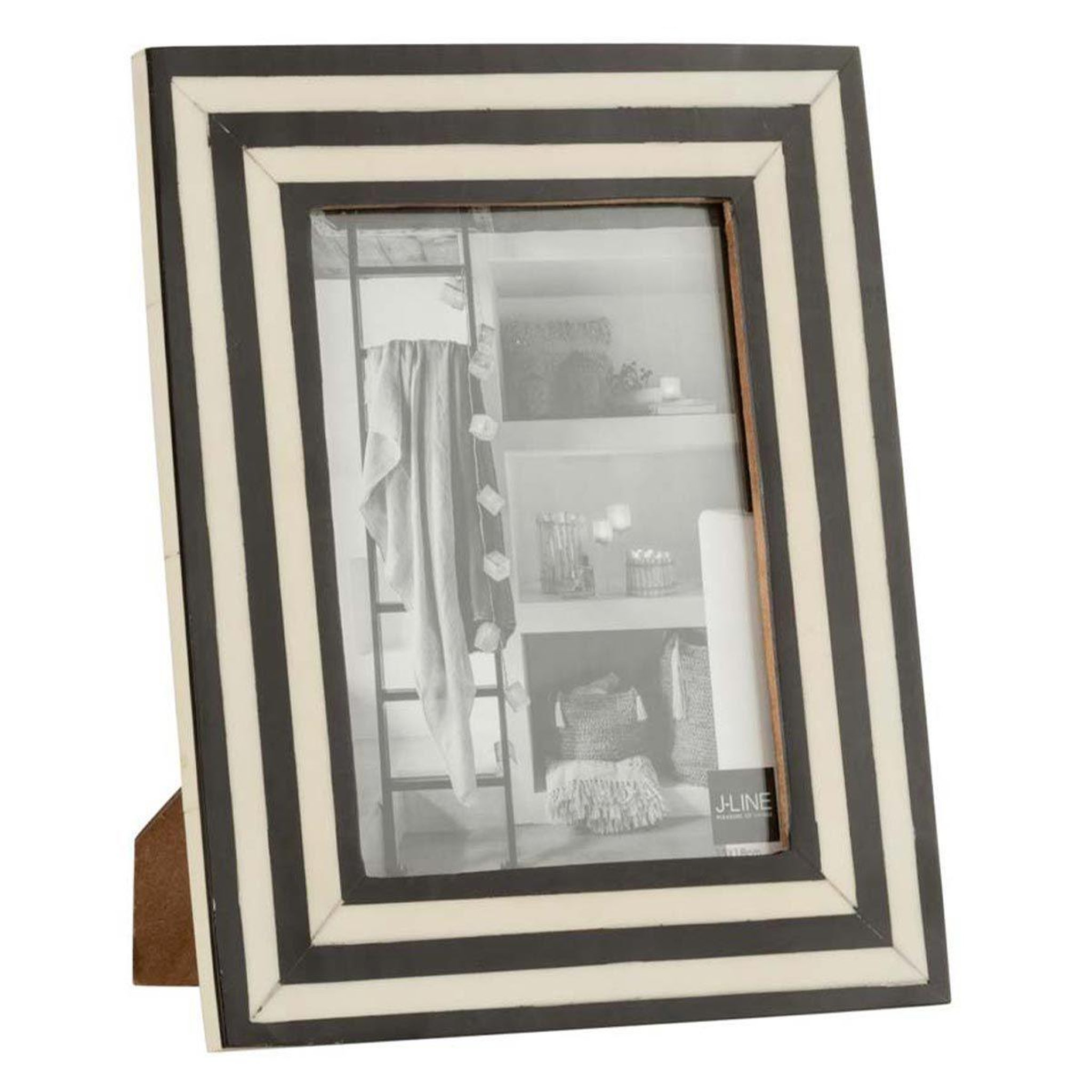 Voir la diapositive 1 : J-LINE Cadre photo déco  lignes  19x24cm noir & blanc