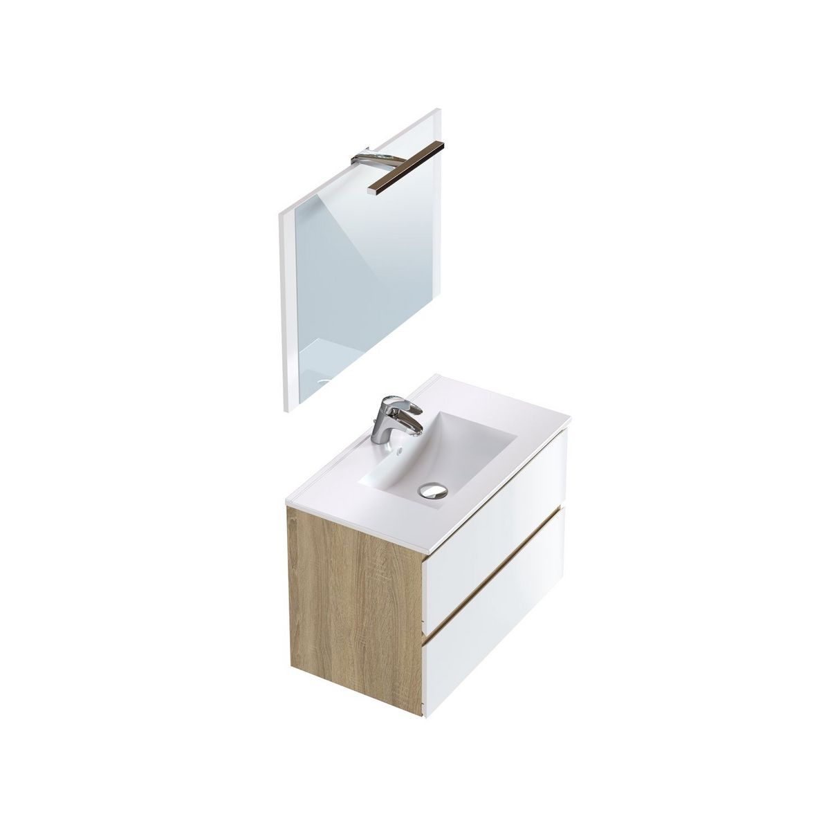 Meuble de salle de bain 1 vasque 2 tiroirs et miroir LED L80cm MILA