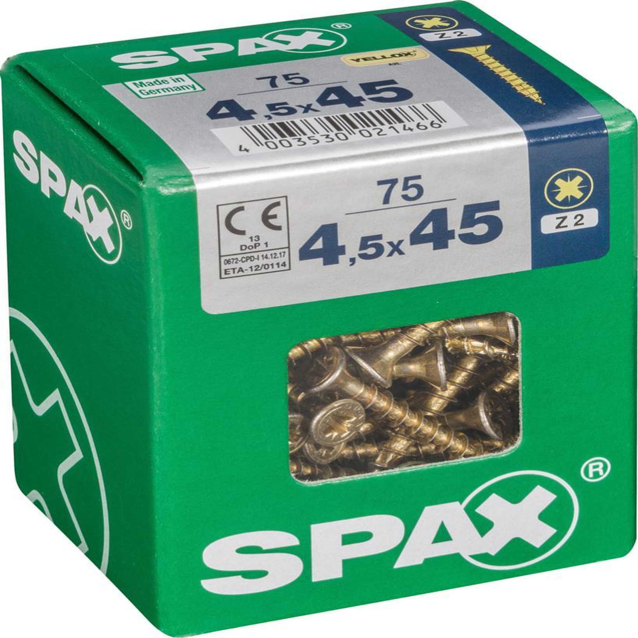CENTRALE BRICO Lot de 75 vis acier tête fraisée pozidriv SPAX, Diam.4.5 mm x L.45 mm
