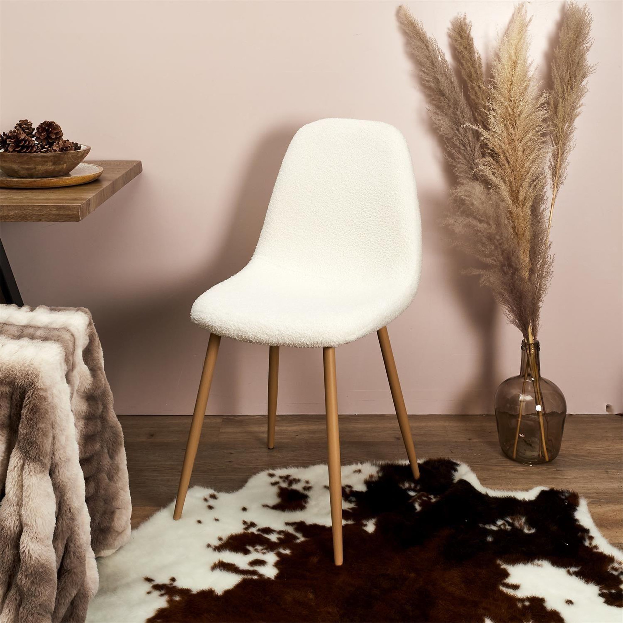 Voir la diapositive 2 : TOILINUX Lot de 4 chaises en bouclette freya - blanc