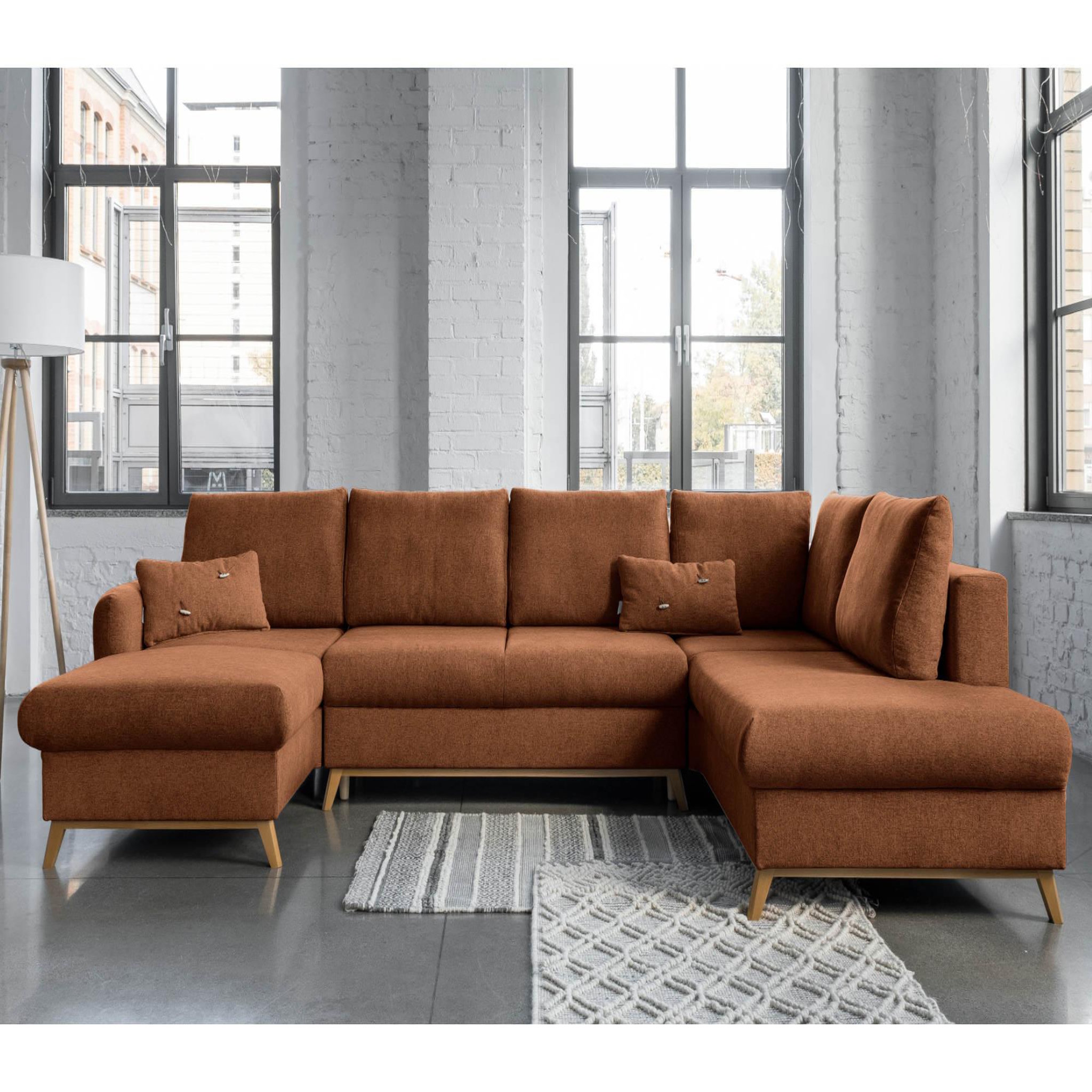 Voir la diapositive 2 : BEST MOBILIER Lagom - canapé d'angle panoramique - convertible - avec coffre - en tissu - 7 places - droit