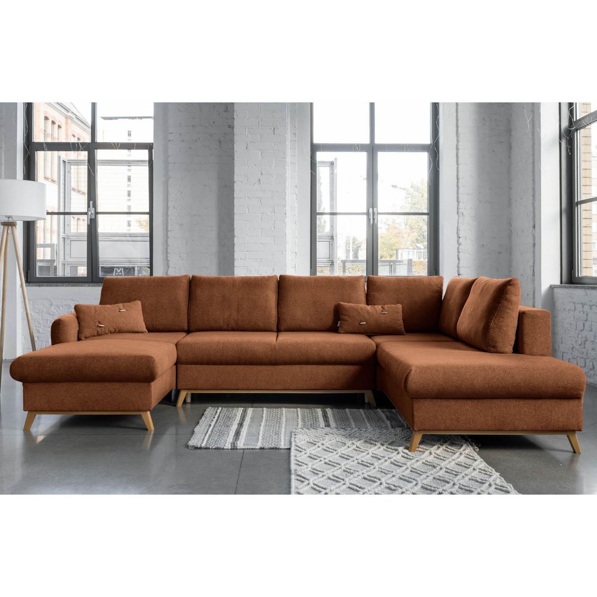 BEST MOBILIER Lagom - canapé d'angle panoramique - convertible - avec coffre - en tissu - 7 places - droit