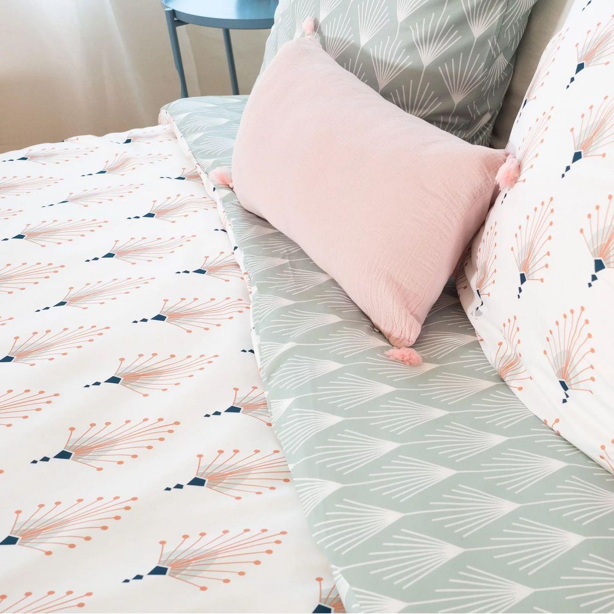 COTE DECO Parure de lit Amador - Microfibre 72 g/m² - 220 x 240 cm - Bleu