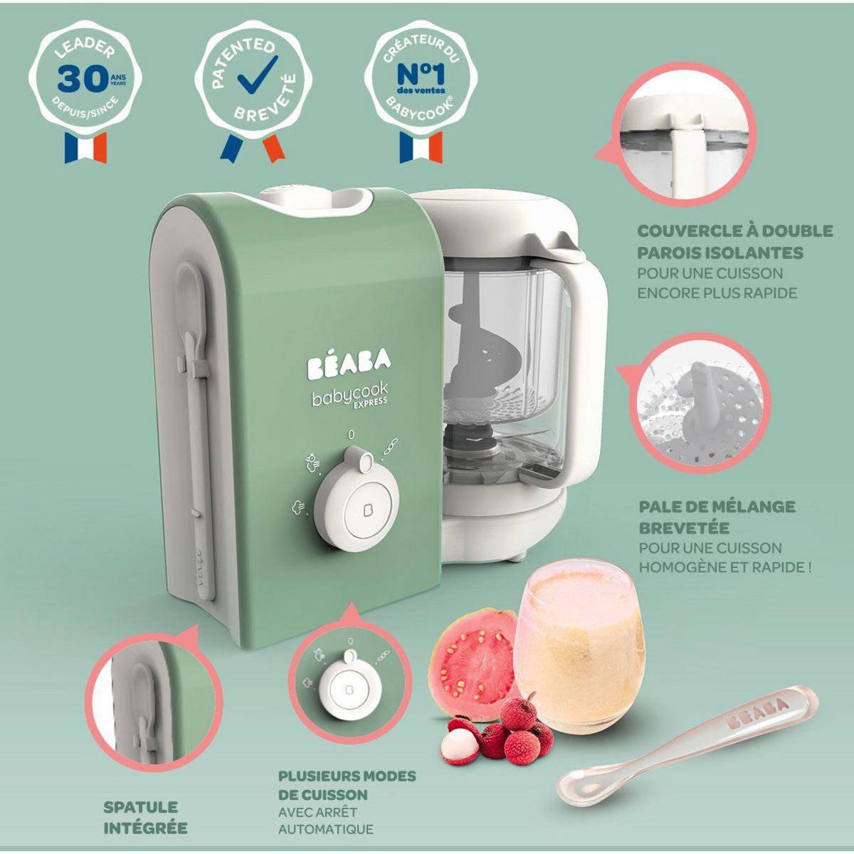 BEABA Mixeur Cuiseur Bébé Babycook Express vert sauvage