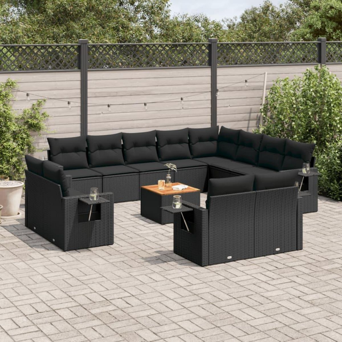 VIDAXL Salon de jardin avec coussins 13 pcs noir resine tressee