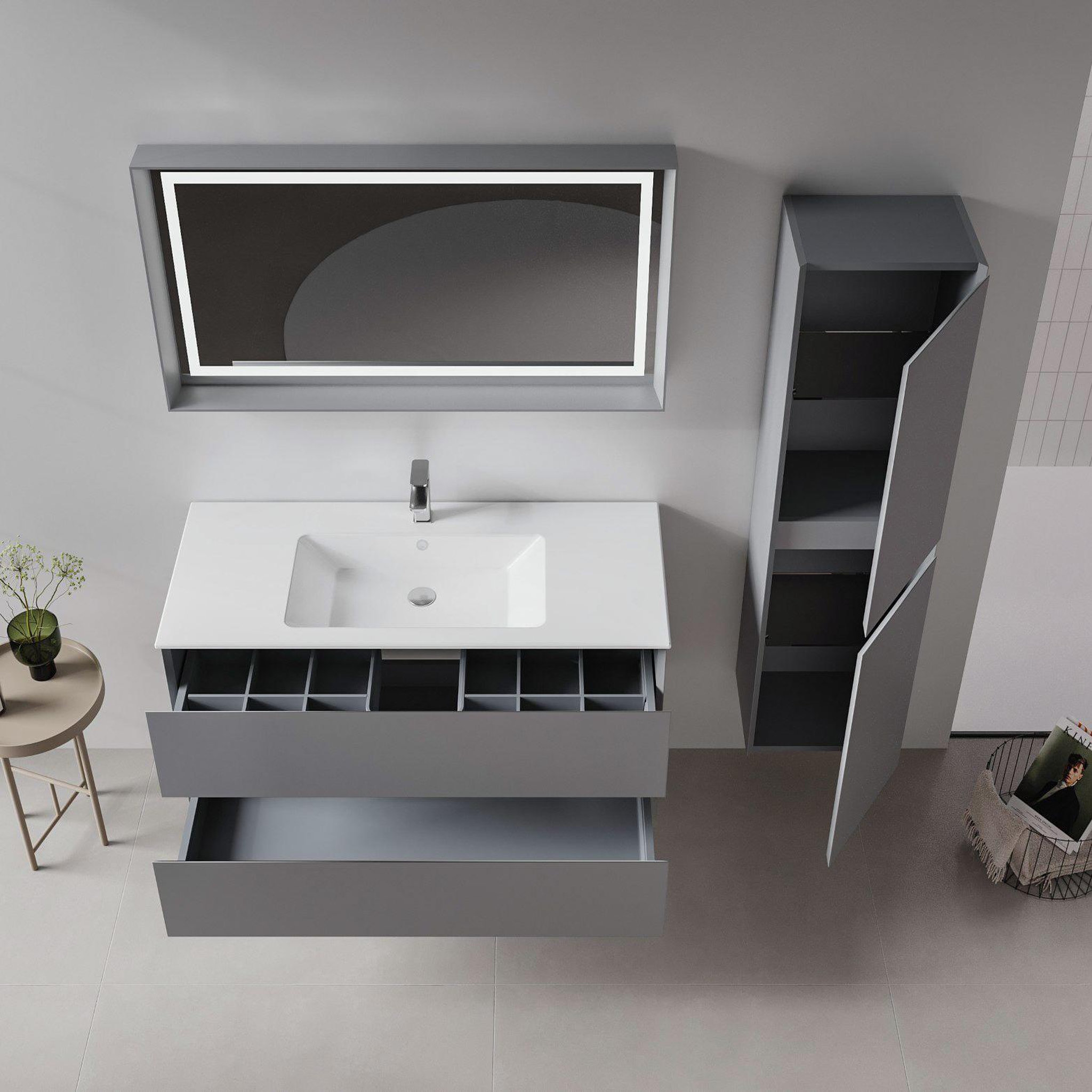 Voir la diapositive 3 : Habitat et Jardin Meuble avec simple vasque et miroir  Nest 121 v2  - 121 x 51 x 55 cm - Matte Grey