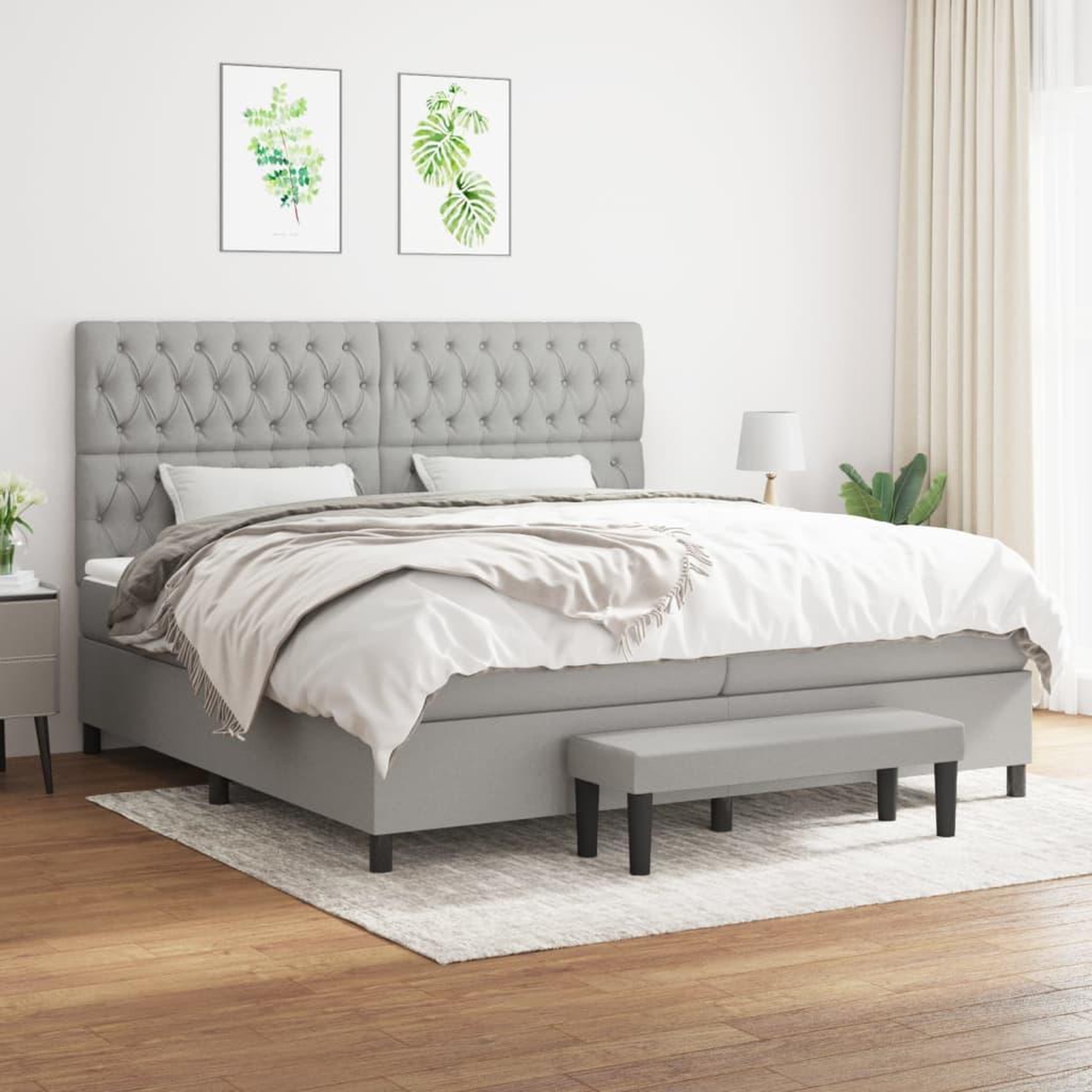 Voir la diapositive 1 : VIDAXL Sommier a lattes de lit avec matelas Gris clair 200x200cm Tissu