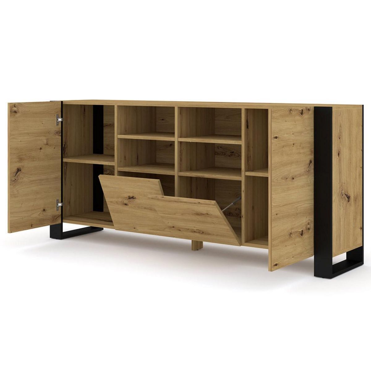 BEST MOBILIER Pedro - buffet bas - effet bois et noir - 188 cm