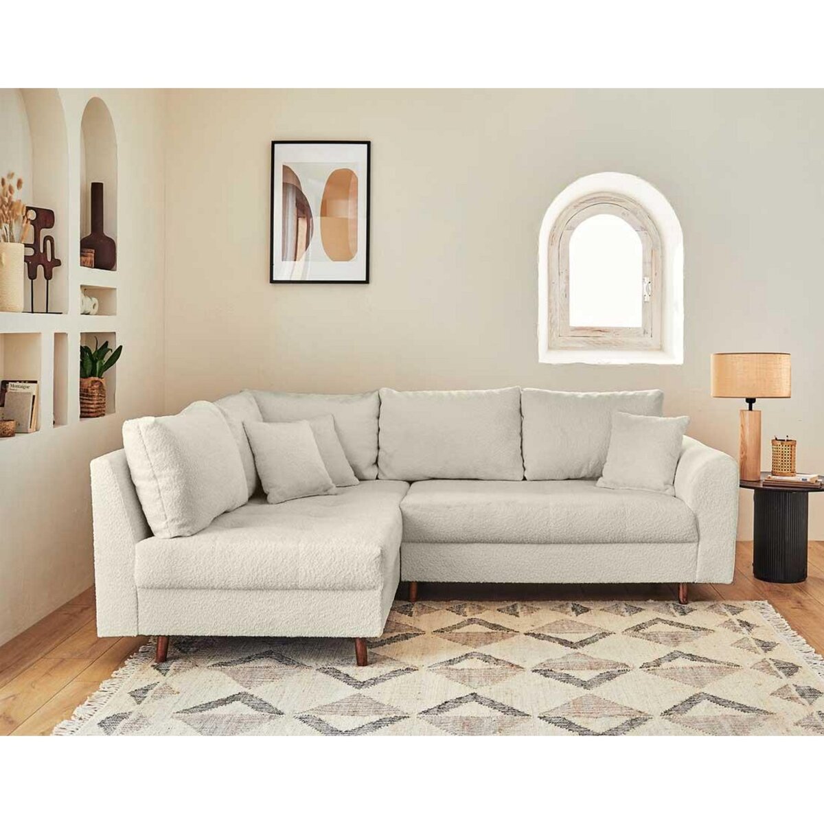 LISA DESIGN Rune - canapé d'angle gauche - 4 places - avec pouf d'appoint - en tissu bouclette