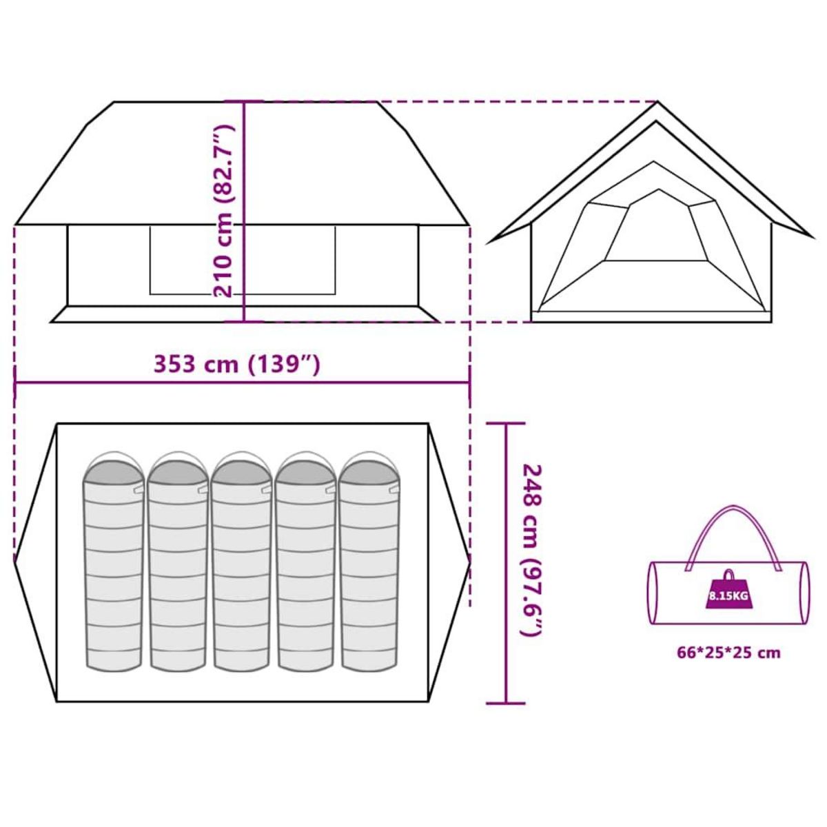VIDAXL Tente de camping 5 personnes gris et orange impermeable