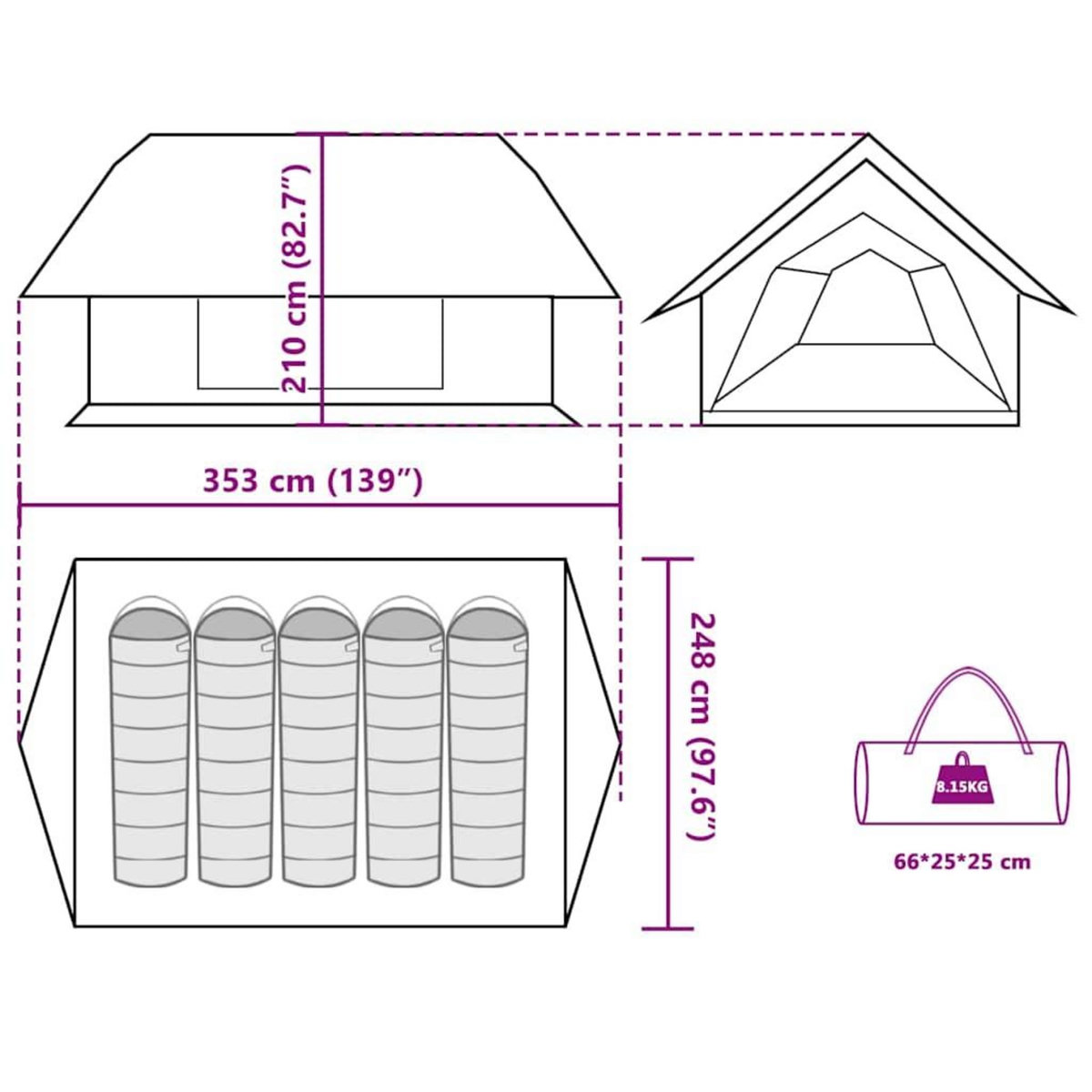 VIDAXL Tente de camping 5 personnes gris et orange impermeable