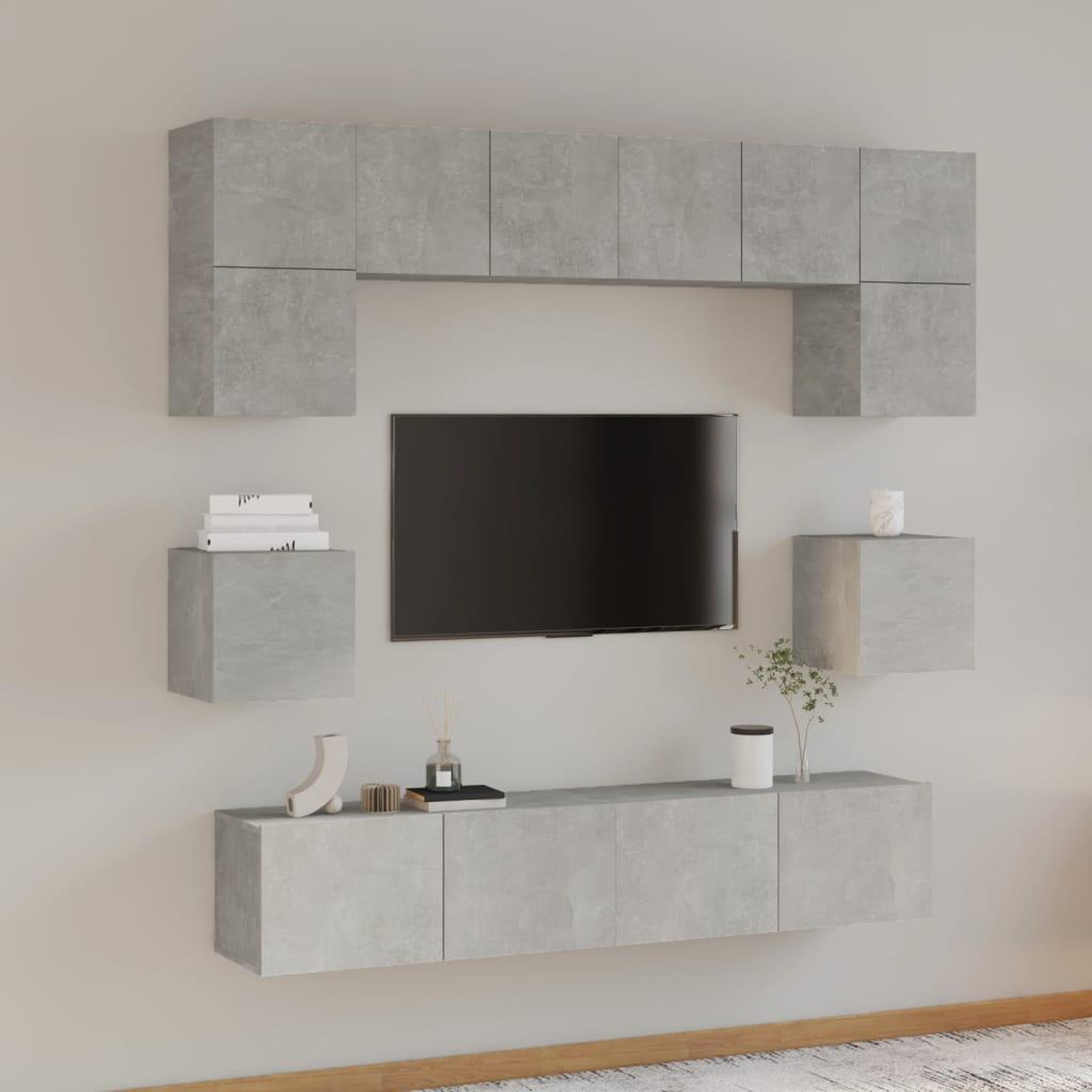 Voir la diapositive 1 : VIDAXL Ensemble de meubles TV 8 pcs Gris beton Bois d'ingenierie