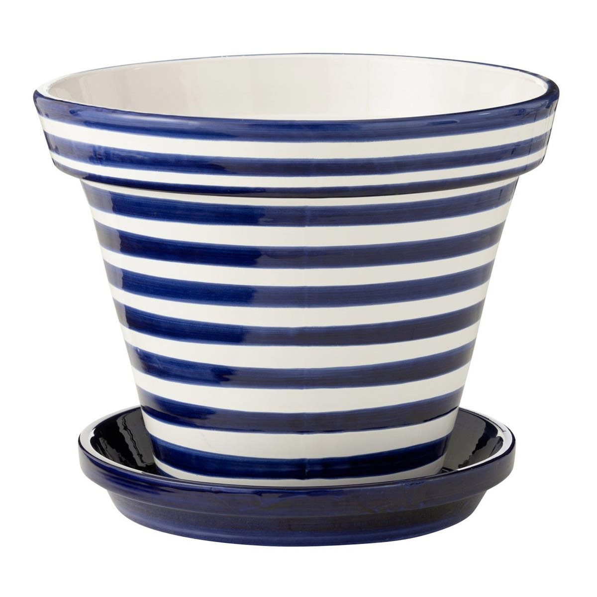 Paris Prix Pot Avec Soucoupe en Céramique  Granada Rayure  50cm Bleu Cobalt