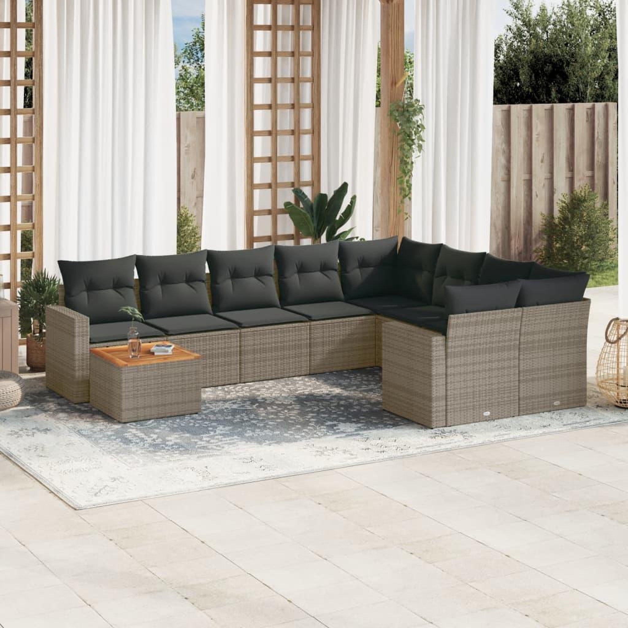 VIDAXL Salon de jardin avec coussins 10 pcs gris resine tressee