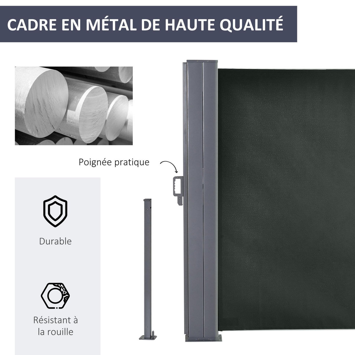 OUTSUNNY Double store latéral brise-vue paravent rétractable dim. 6L x 1,60H m polyester anti-UV haute densité gris