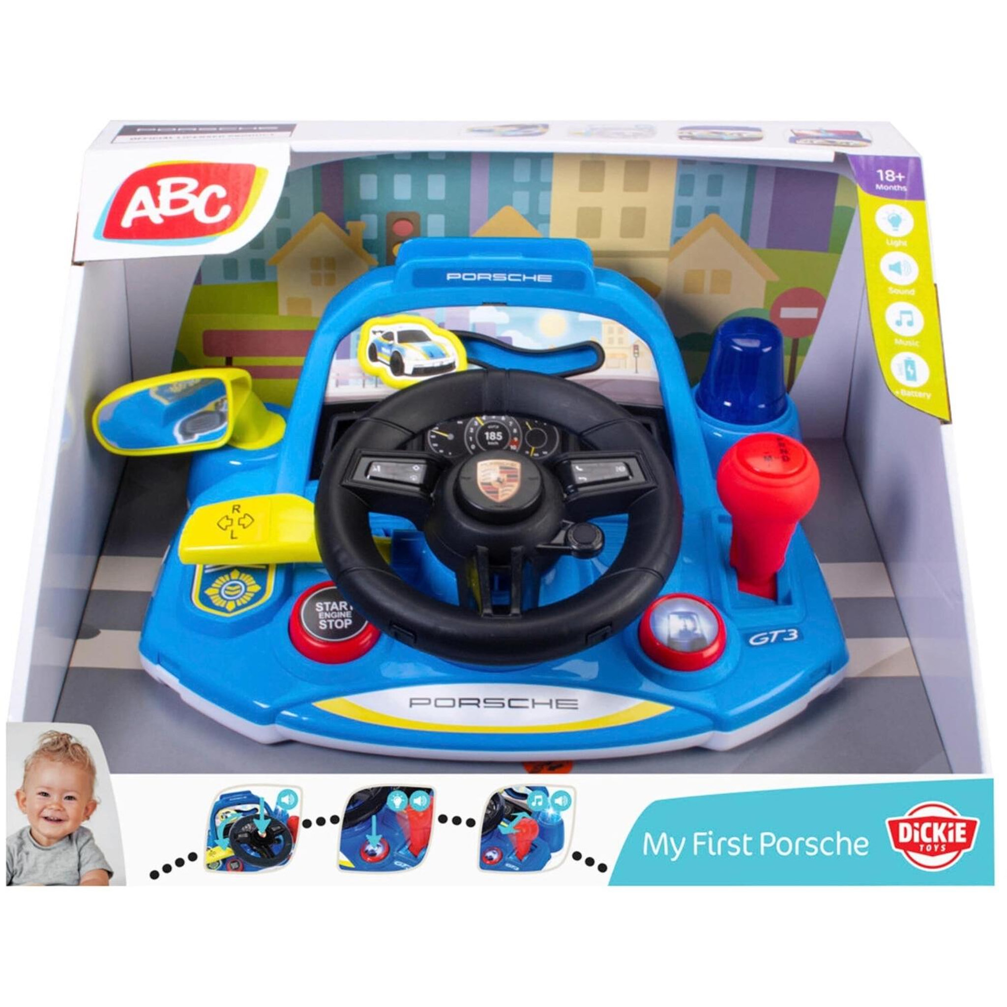 Voir la diapositive 4 : Dickie Toys Ma Première Porsche - Dickie - ABC - 30 cm - Parties Mobiles, Sonores et Lumineuses - Klaxon, Clignotant - Dès 1 an