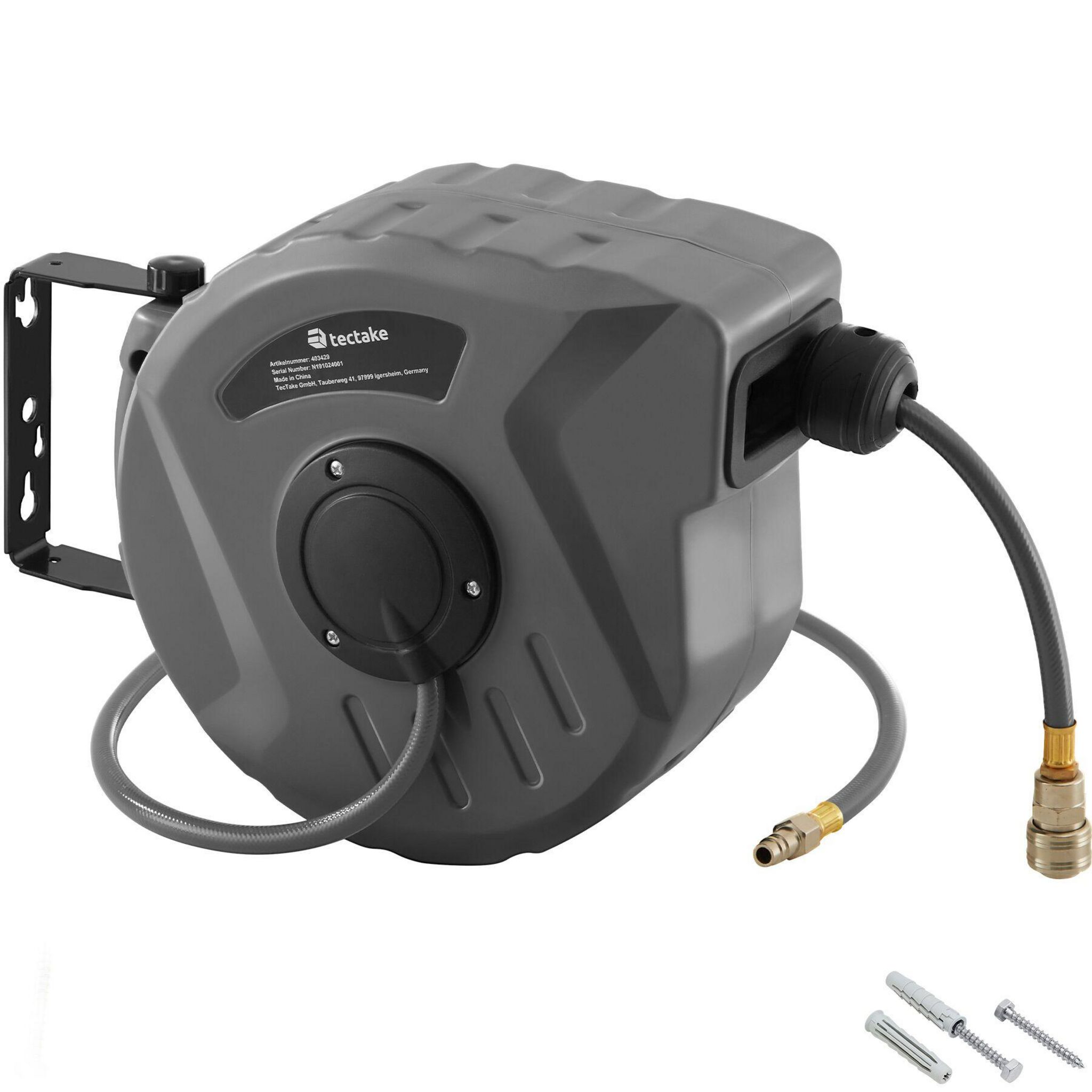 Enrouleur Automatique Pour Tuyau Air Comprimé 10+1 M - Pression Max 8 Bar - Raccord Rapide, Montage Mural