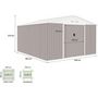 Voir la diapositive 4 : MARKET24 NEPTUNE Abri de jardin en métal 12,99 m² - 340 x 382 x 210 cm - Kit d'ancrage inclus, 2 portes coulissantes - Taupe