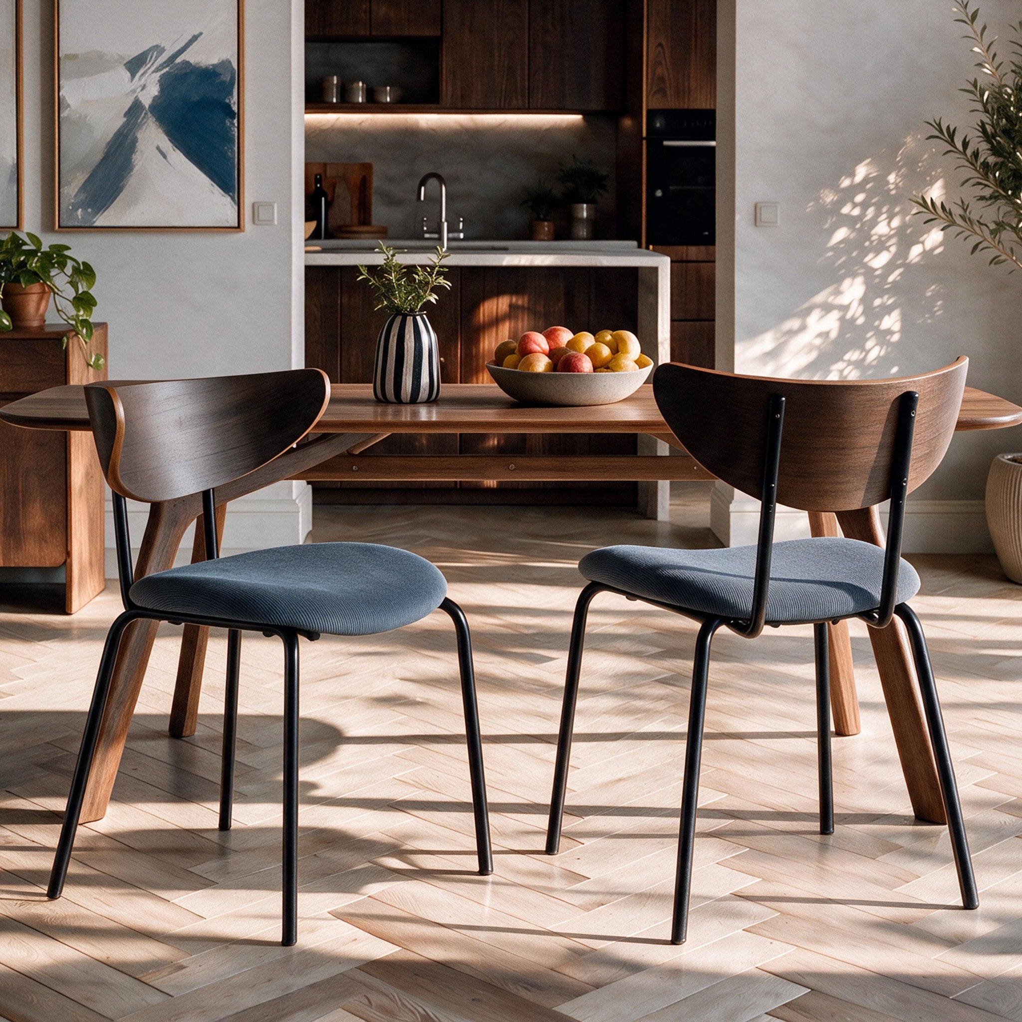 Voir la diapositive 2 : MAISON PAVANE Lot de 2 chaises en velours côtelé bleu marine et dossier en bois-jade
