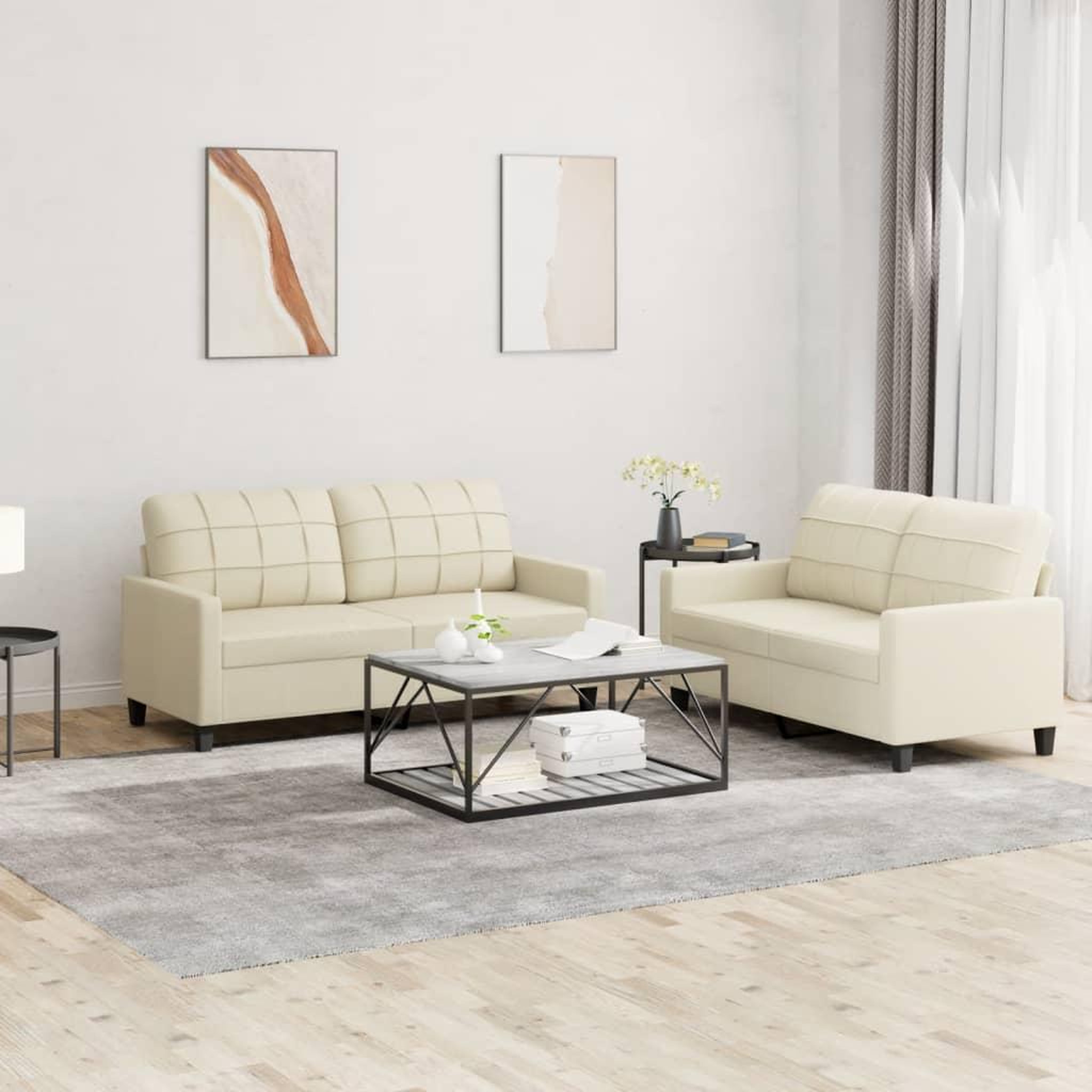 VIDAXL Ensemble de canapes 2 pcs avec coussins Creme Similicuir
