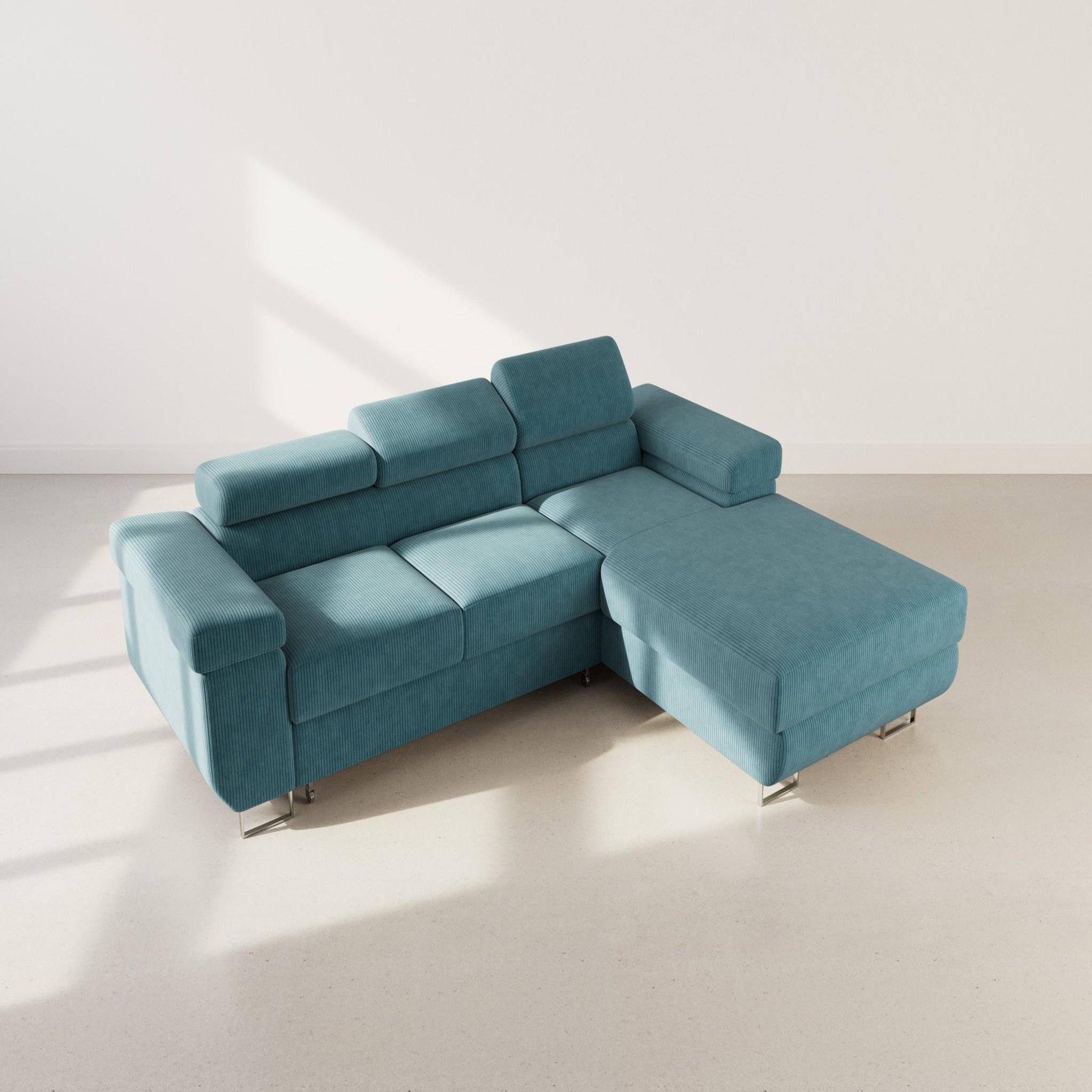 Voir la diapositive 6 : BEST MOBILIER Pablo - canapé d'angle droit - 6 places - convertible avec coffre et têtières réglables - en velours côtelé