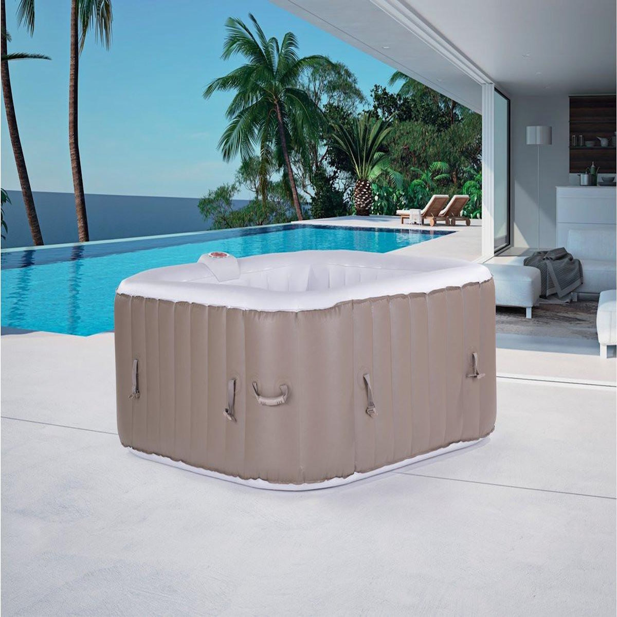 Habitat et Jardin SPA GONFLABLE MONAC EN PVC - 6 PLACES - TAUPE/CREME