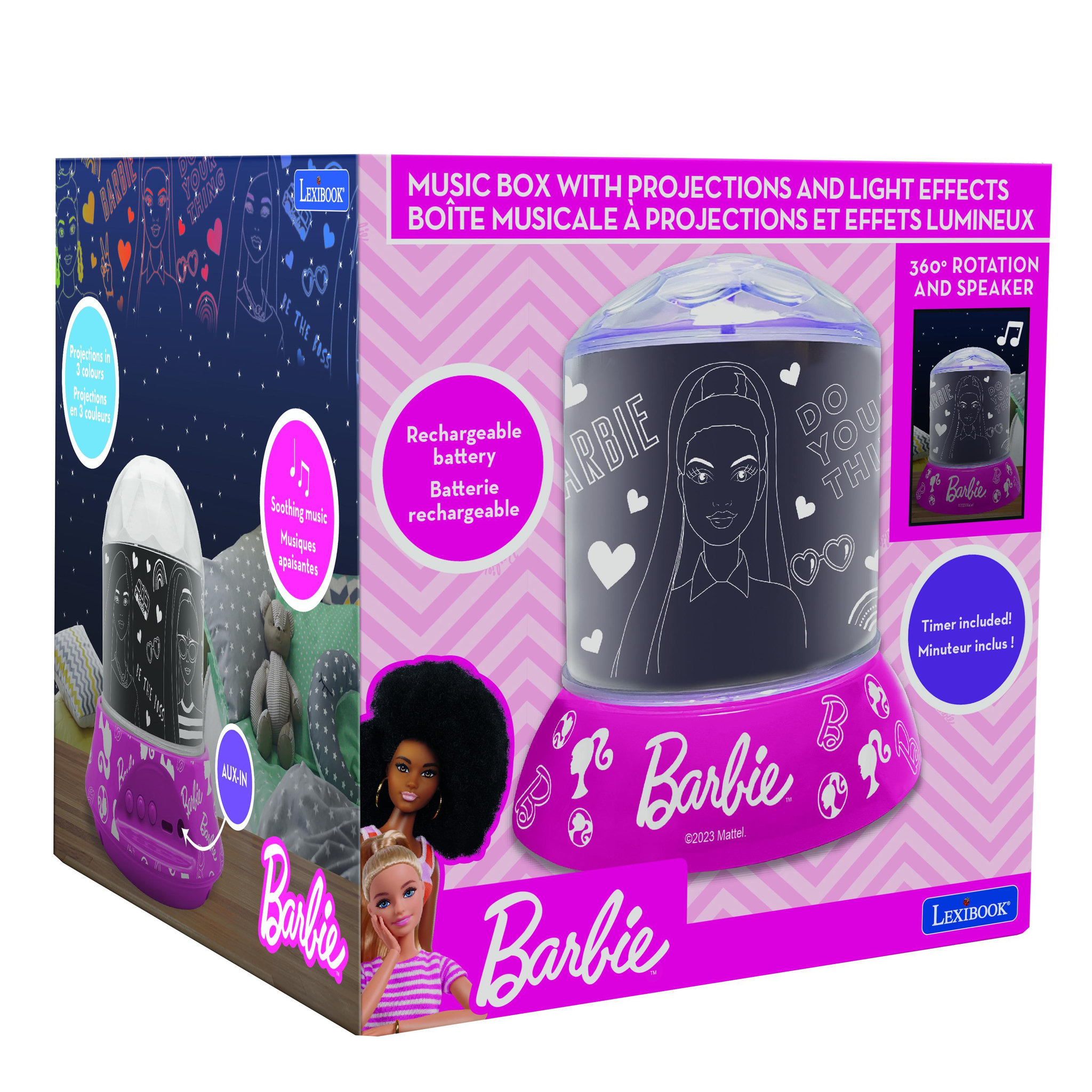 Voir la diapositive 4 : Lexibook Veilleuse avec projection et effets sonores Barbie