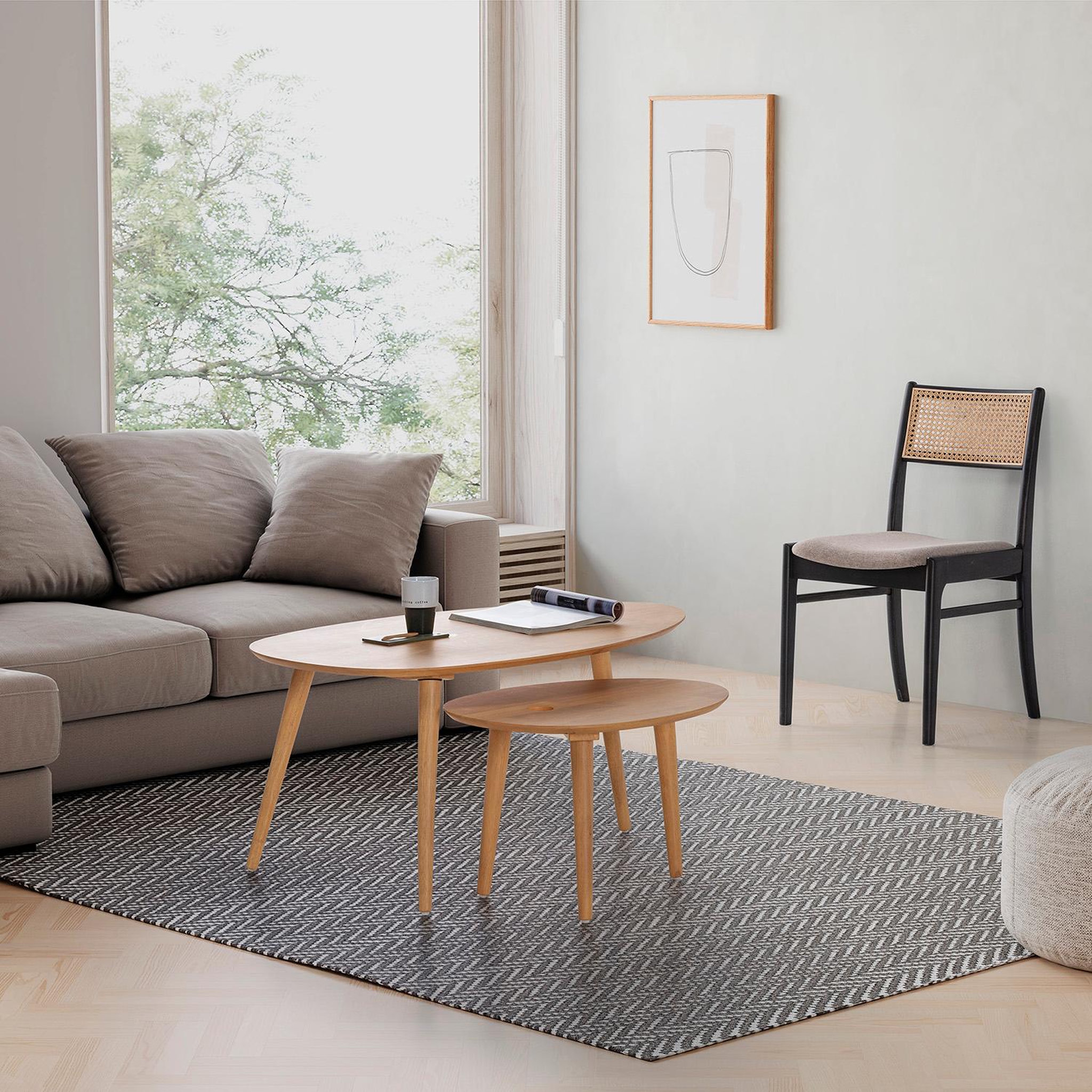 Voir la diapositive 2 : VS VENTA-STOCK Pack de 2 chaises Vilma Couleur Noir Wash, Bois Massif et Rotin naturel