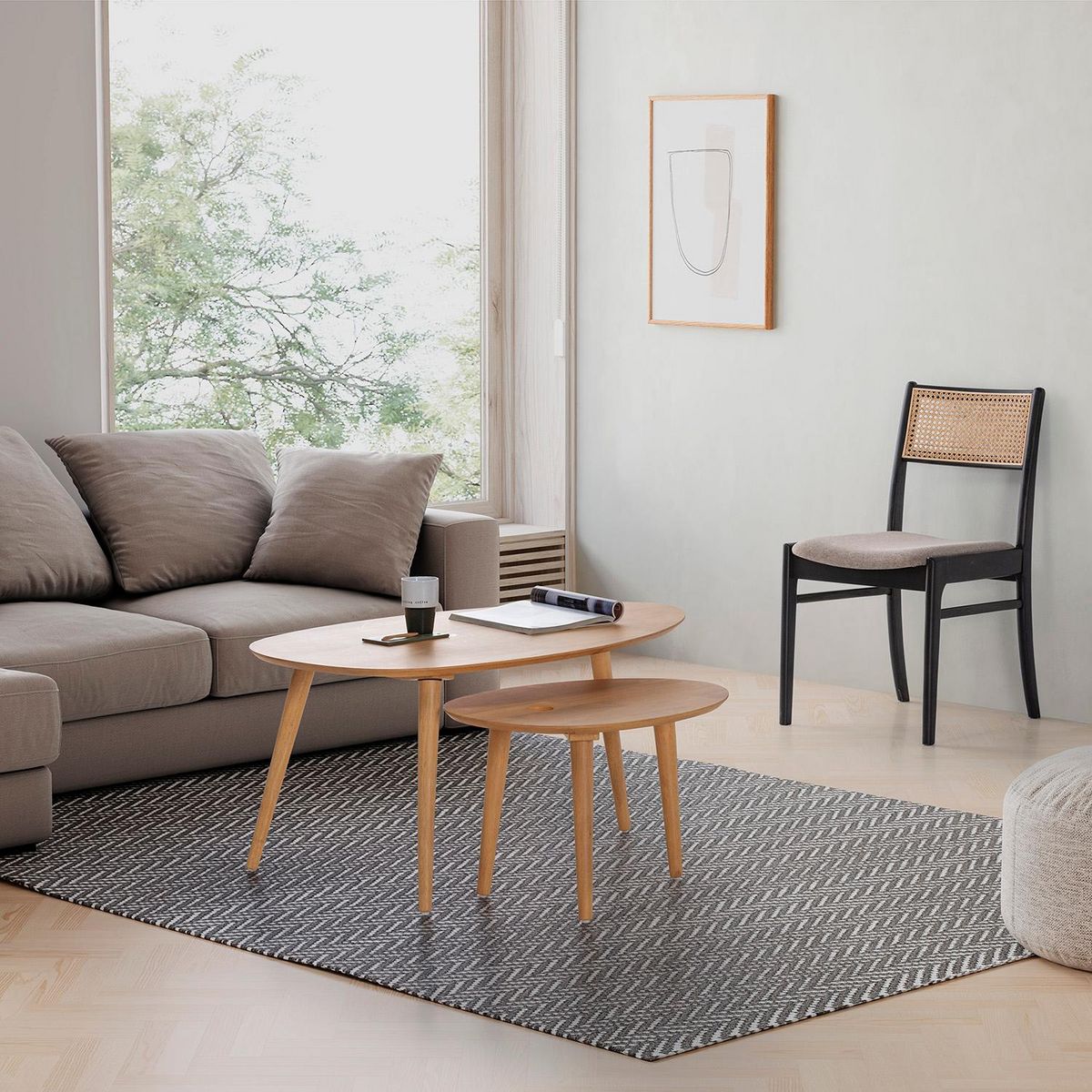 VS VENTA-STOCK Pack de 2 chaises Vilma Couleur Noir Wash, Bois Massif et Rotin naturel