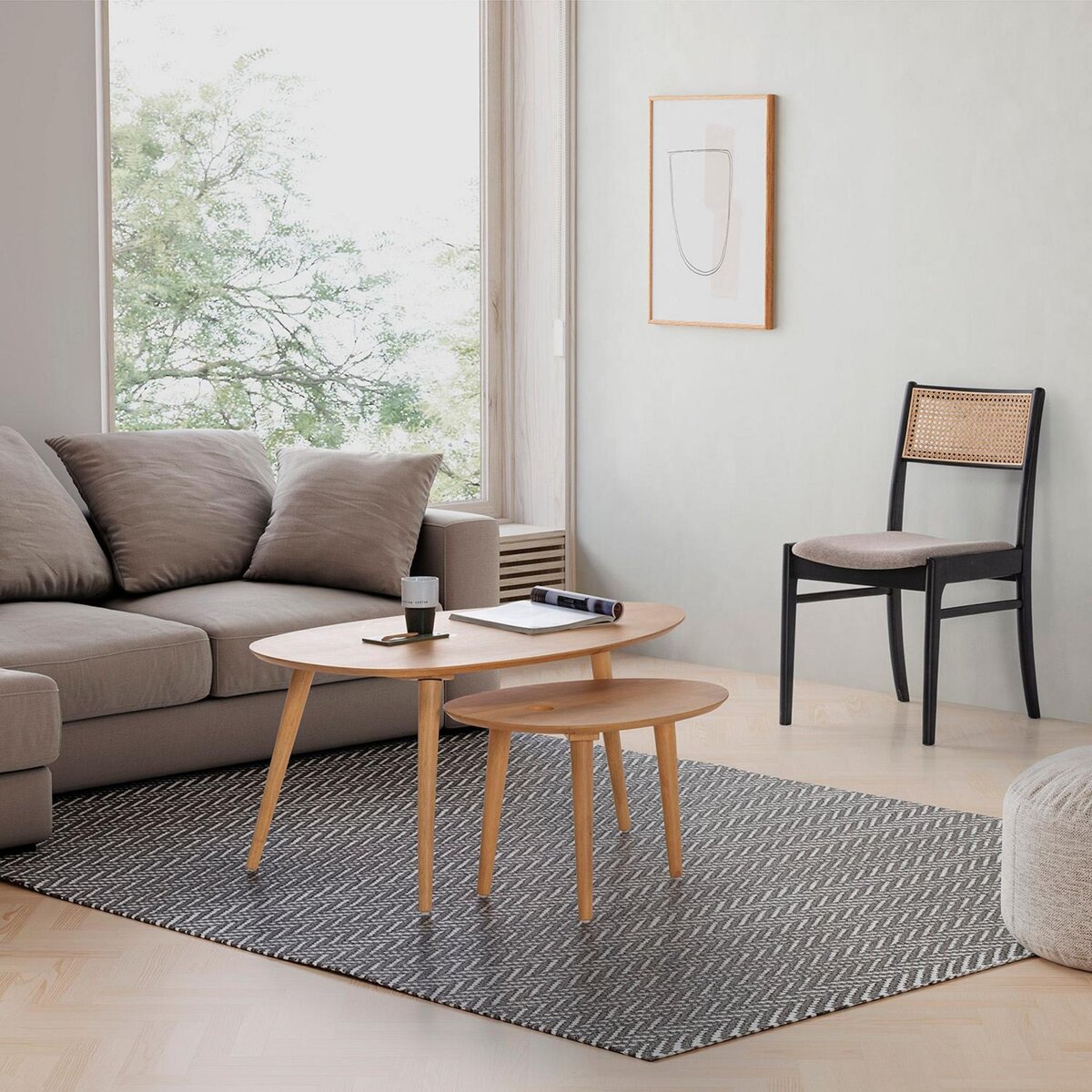 VS VENTA-STOCK Pack de 2 chaises Vilma Couleur Noir Wash, Bois Massif et Rotin naturel