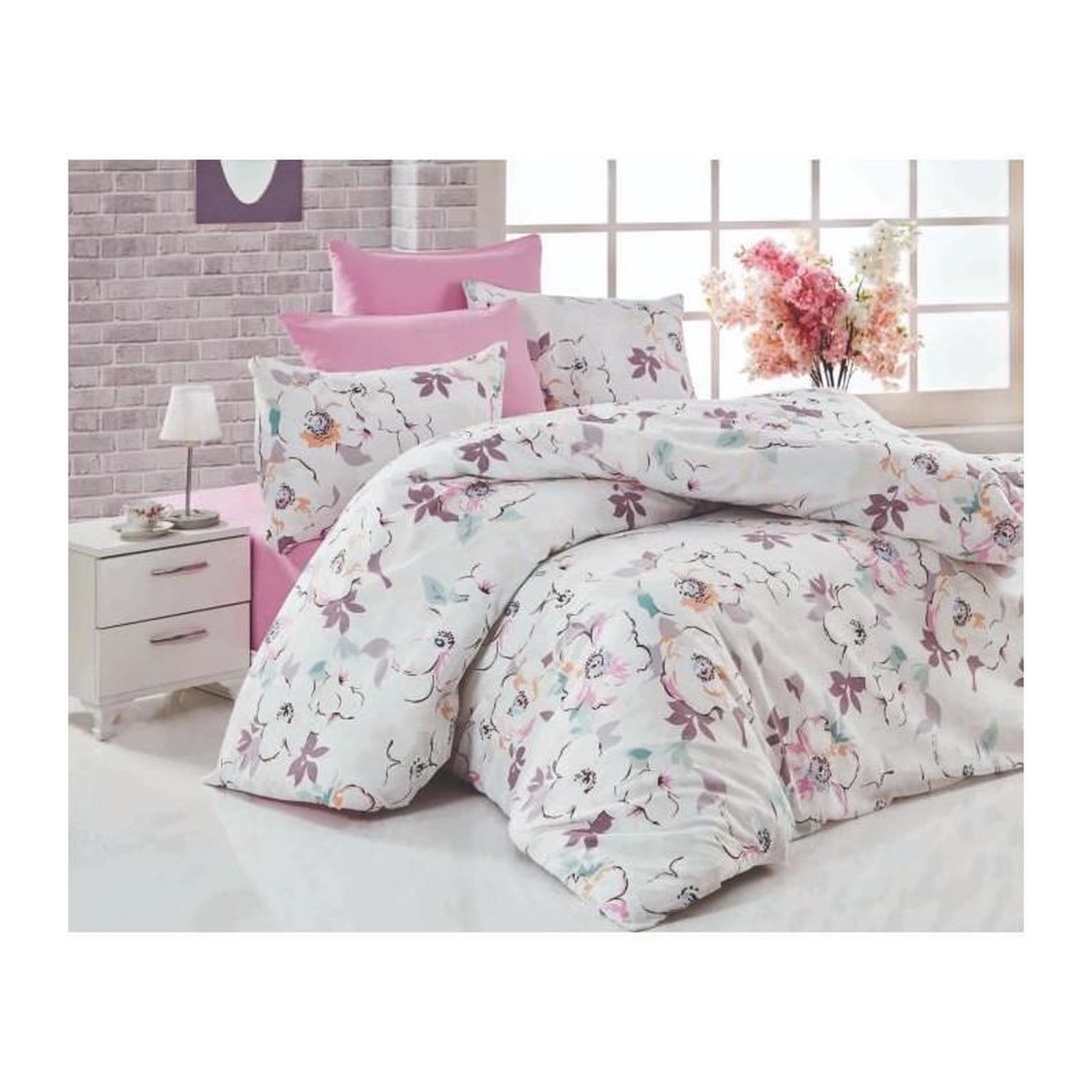GENERIQUE Parure de lit - 1 housse de couette 220 x 240 cm + 2 taies d'oreiller 60 x 60 cm - 100% coton renforcé - Blanc