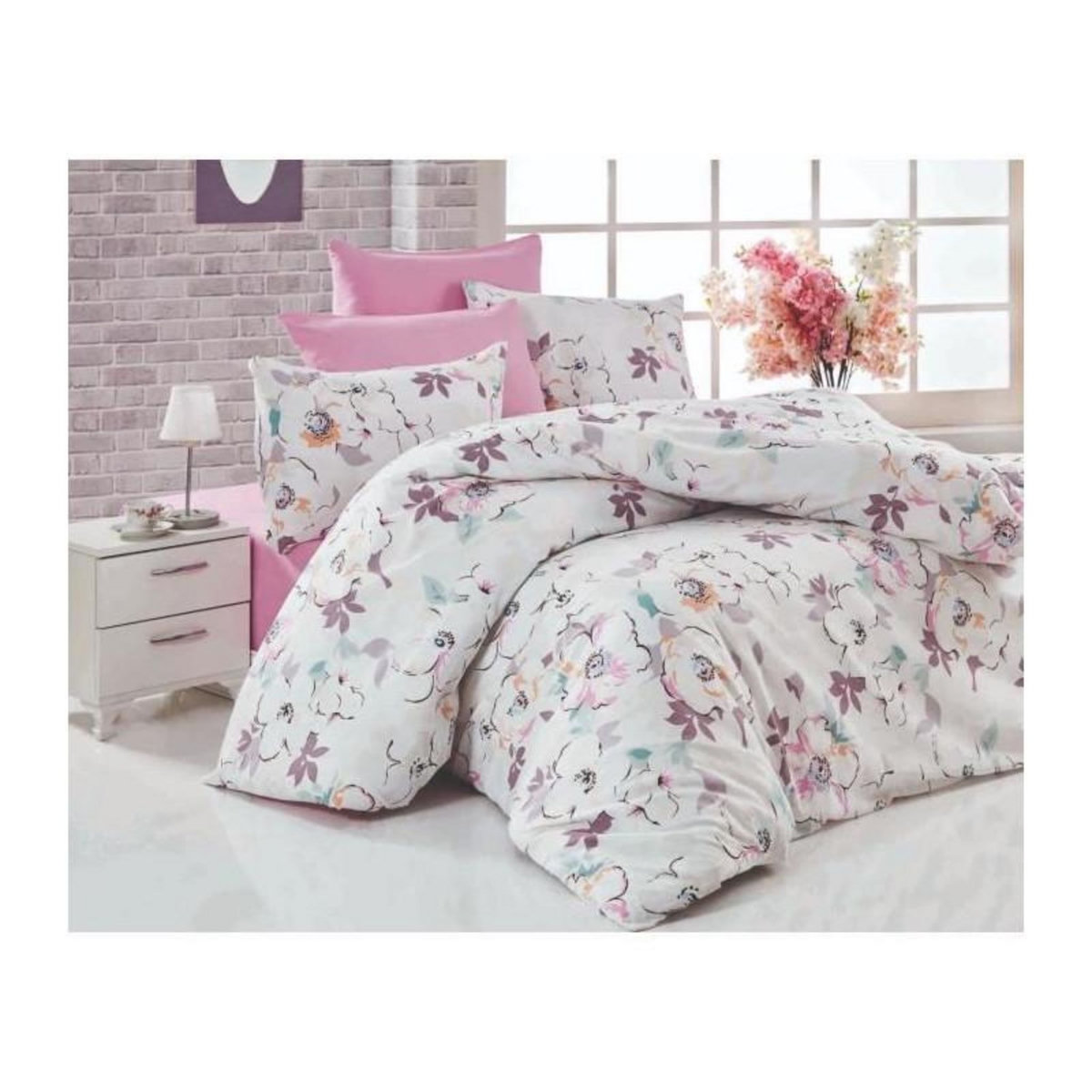 GENERIQUE Parure de lit - 1 housse de couette 220 x 240 cm + 2 taies d'oreiller 60 x 60 cm - 100% coton renforcé - Blanc