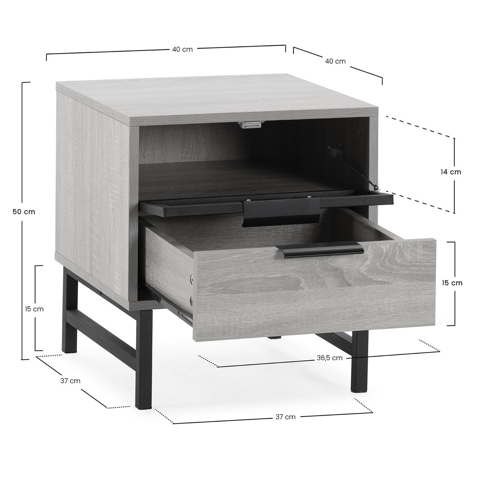 Voir la diapositive 6 : VS VENTA-STOCK Table de chevet Hera 1 porte 1 tiroir coloris bois