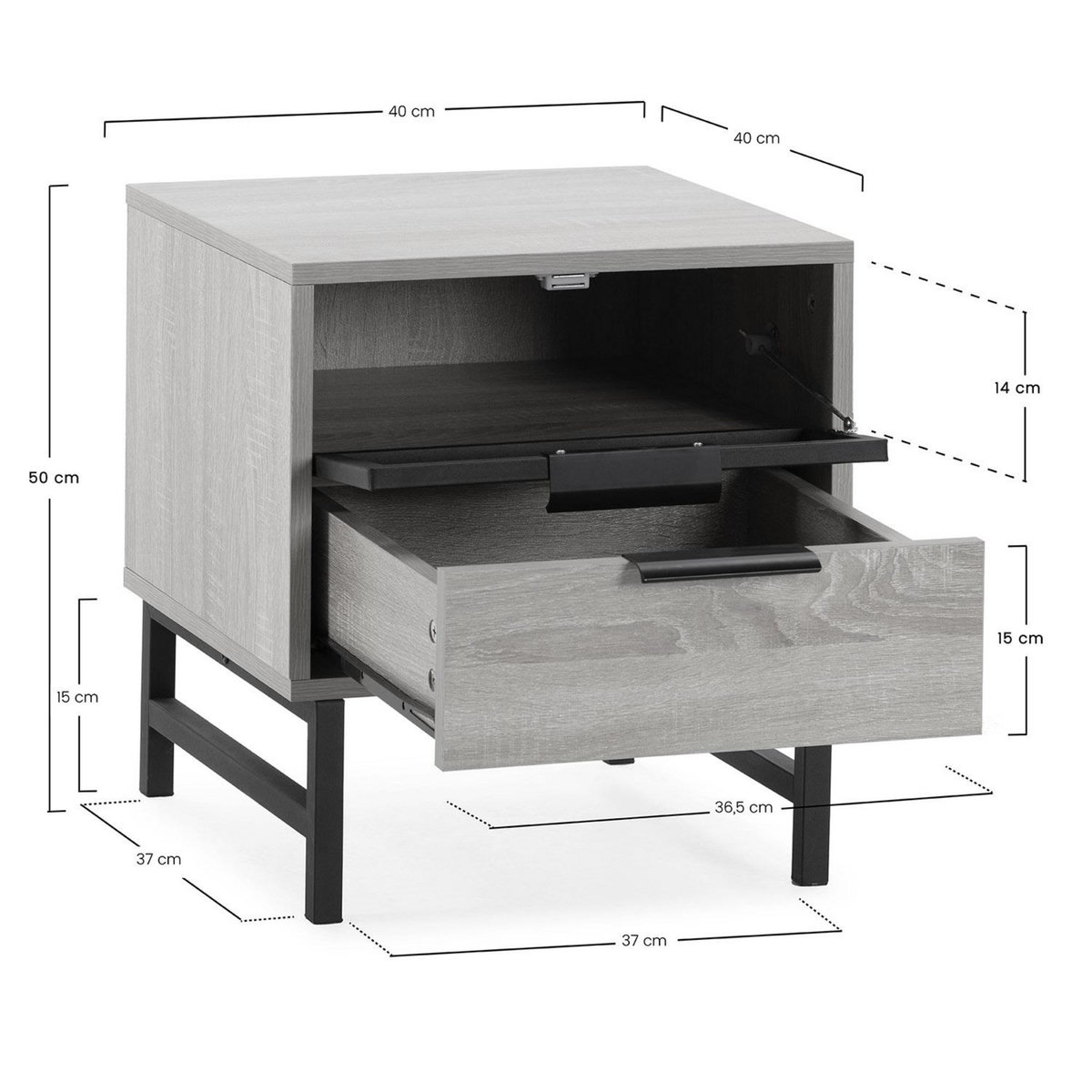 VS VENTA-STOCK Table de chevet Hera 1 porte 1 tiroir coloris bois