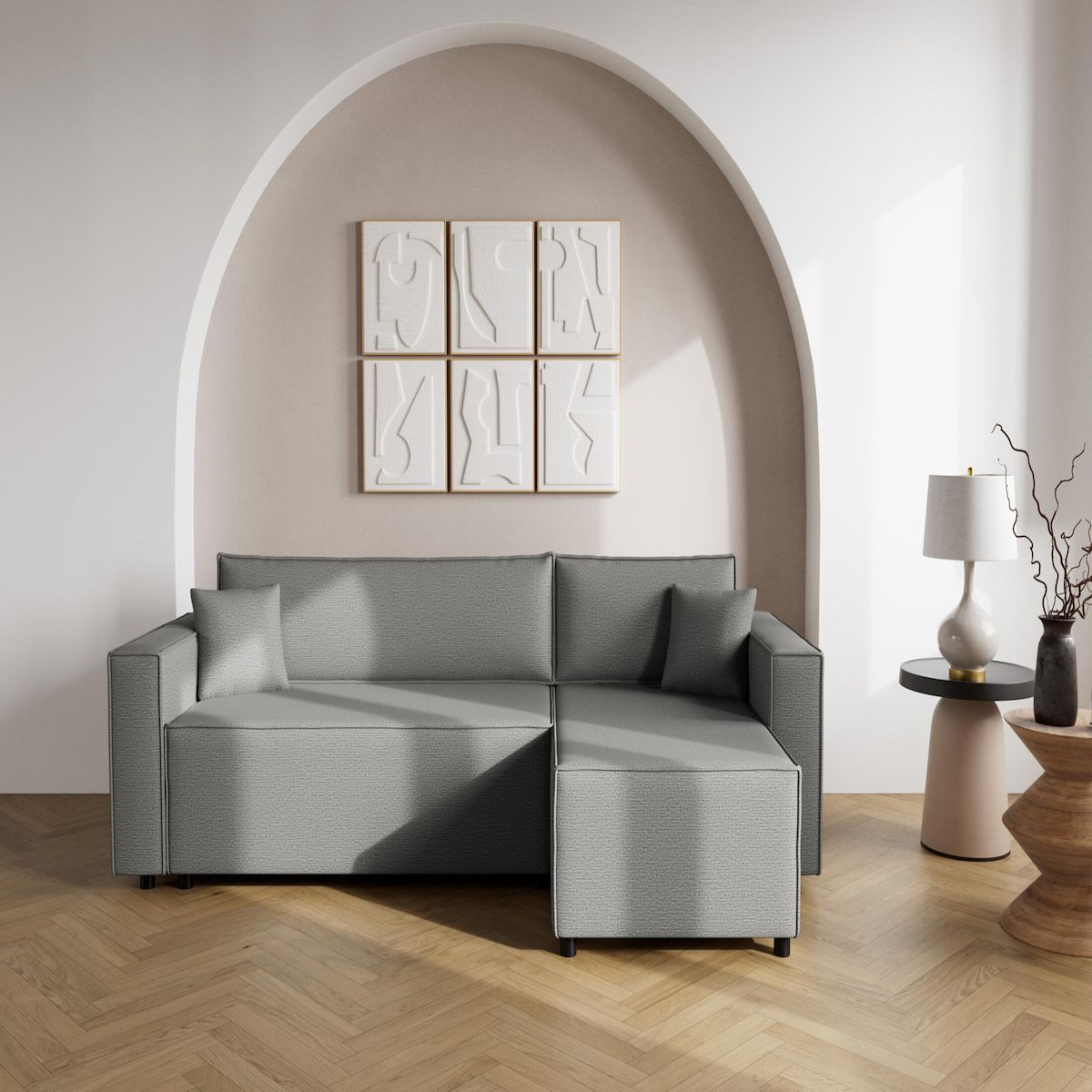 BEST MOBILIER Jonas - canapé d'angle réversible 4 places convertible avec coffre en tissu texturé