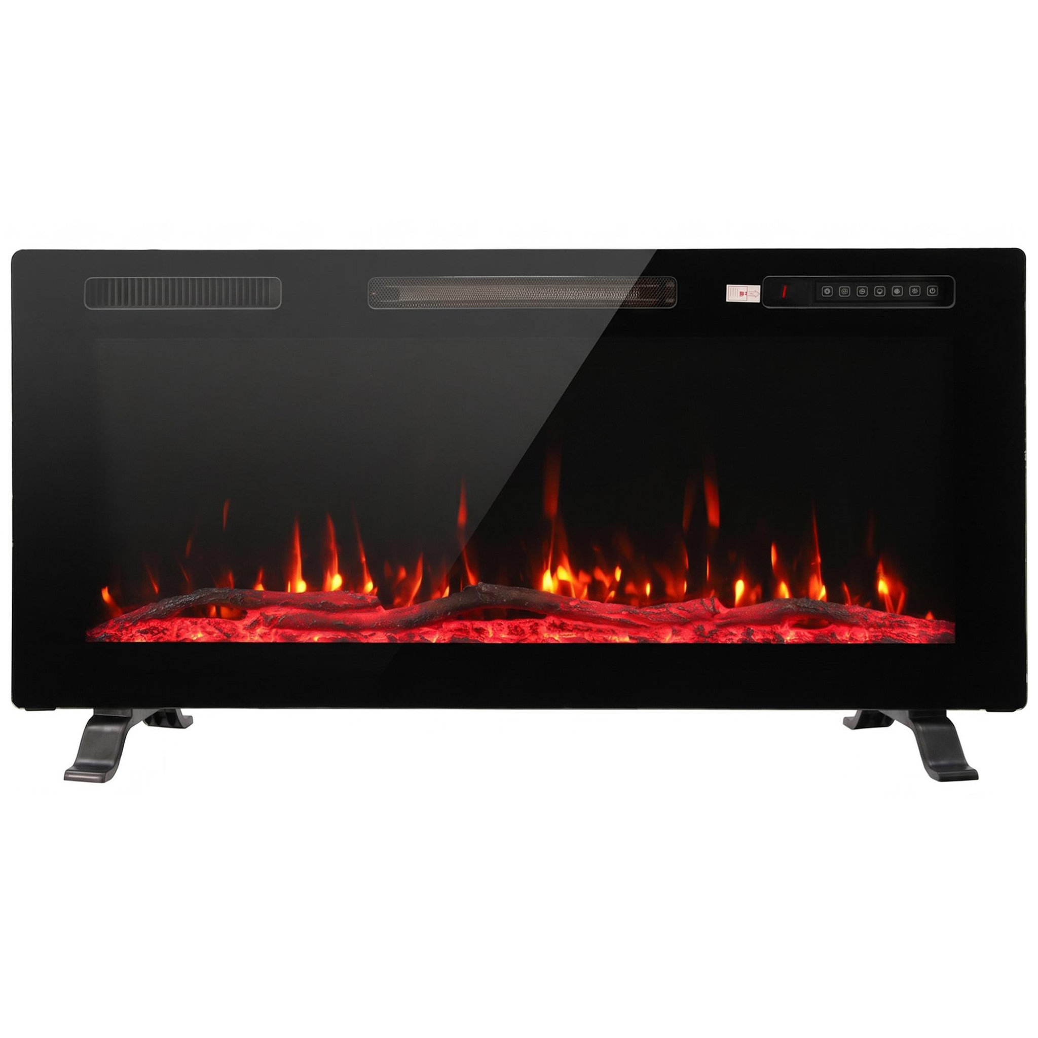 HOMCOM Cheminée électrique design extra-plat sur pieds effet flammes 3D télécommande