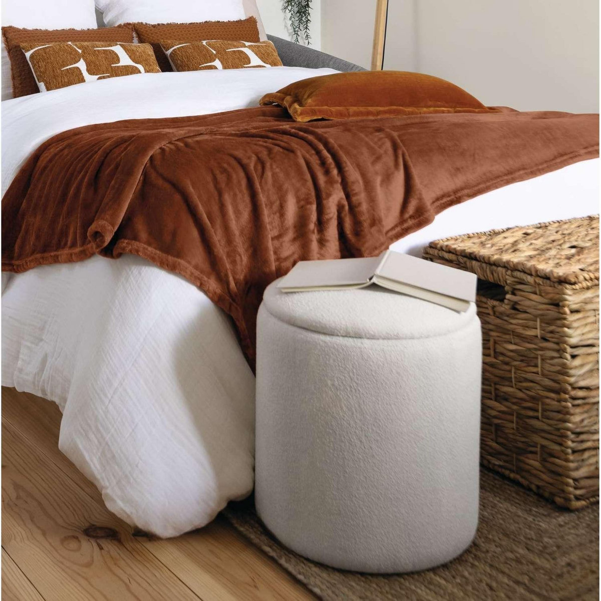 ATMOSPHERA Pouf de rangement en bouclette - Blanc