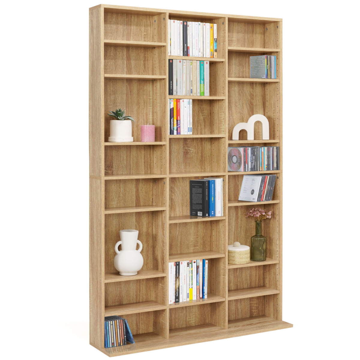 ID MARKET Bibliothèque étagère CD CEYLIA 30 cases avec étagères modulables effet bois