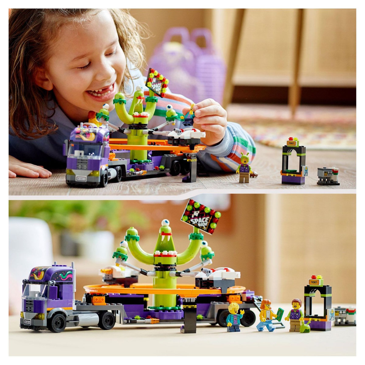 LEGO City 60313 Le Manège de l&rsquo;Espace sur son Camion, Remorque, Jouet sur l'Astronomie