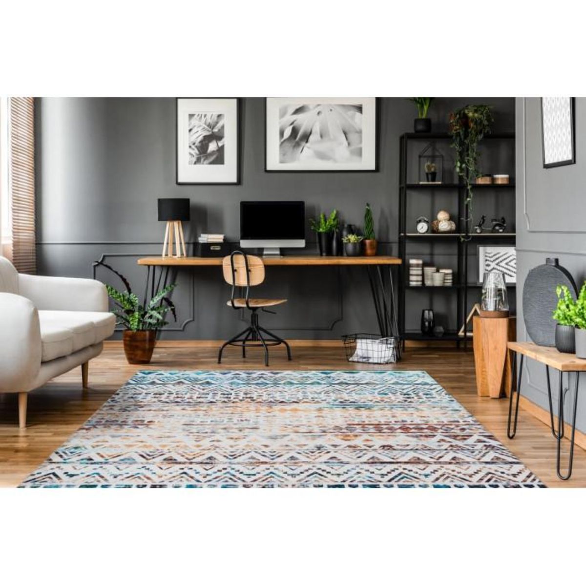 Paris Prix Tapis Ethnique à Poils Courts  Galaxy VIII  Bleu