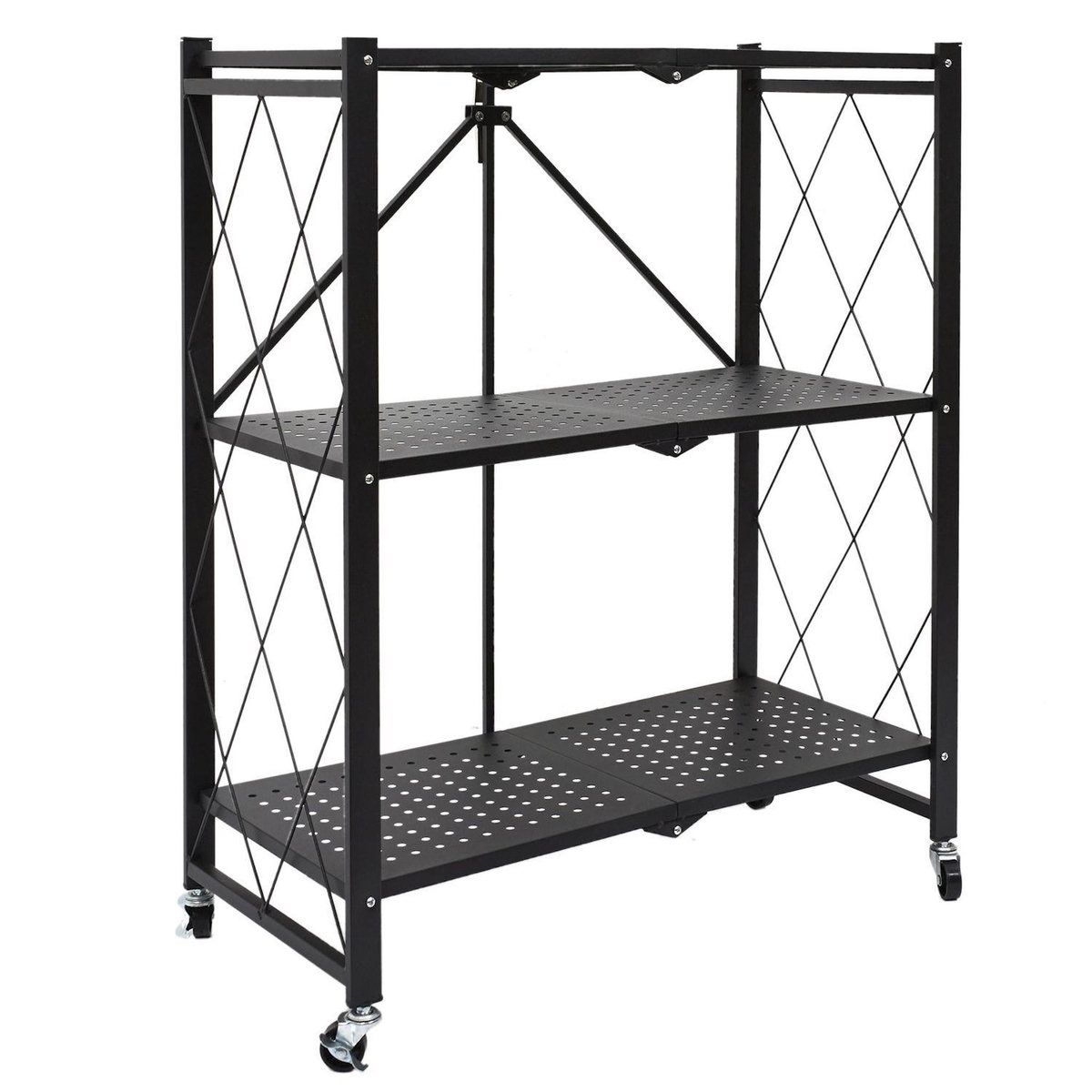 TOILINUX Etagère pliable 3 niveaux en fer et Polypropylène - Noir