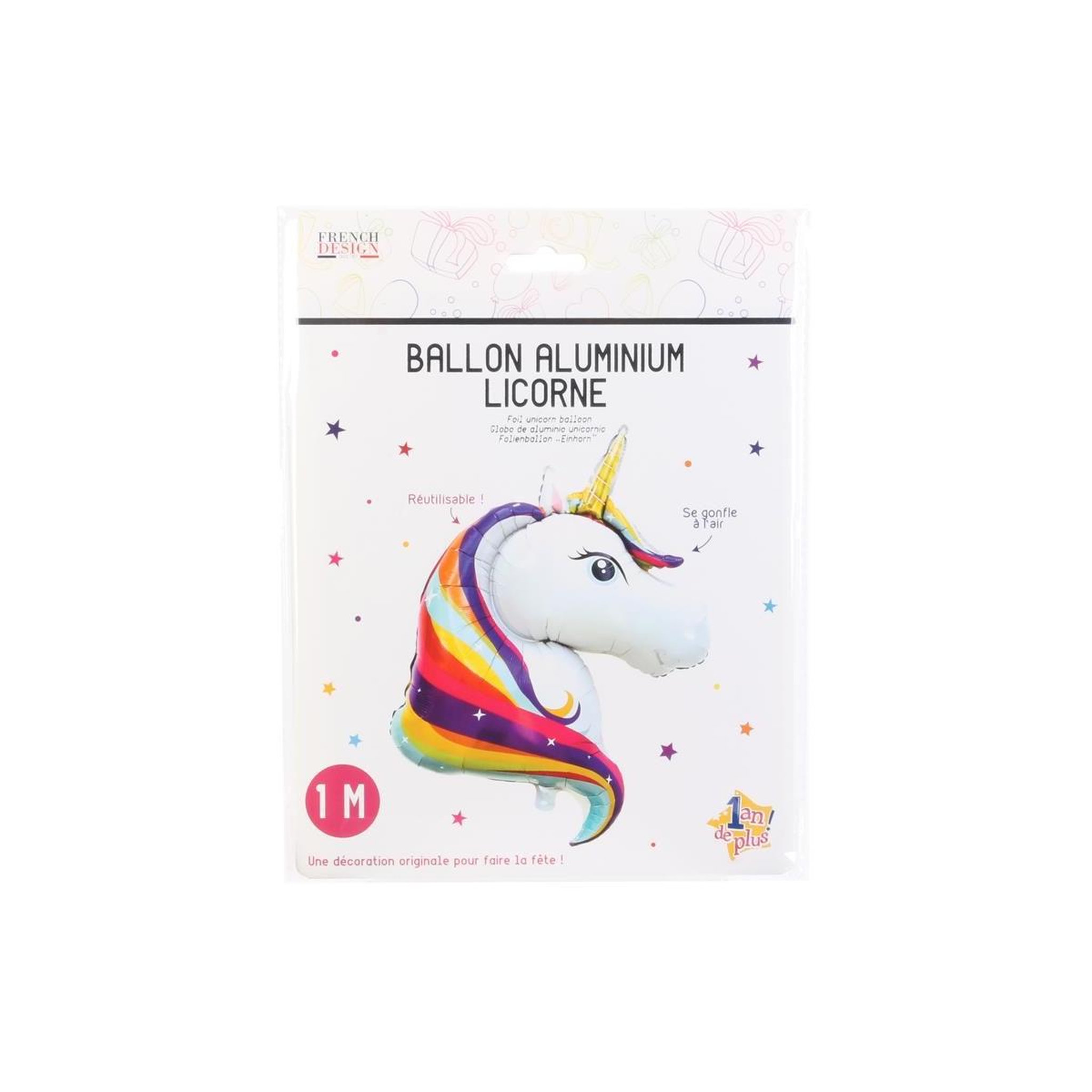 Voir la diapositive 3 : MISTER GADGET Ballon Gonflable Aluminium  Licorne  1m Blanc
