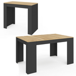 ID MARKET Table console extensible ORLANDO 6 personnes 140 cm bois noir et façon hêtre
