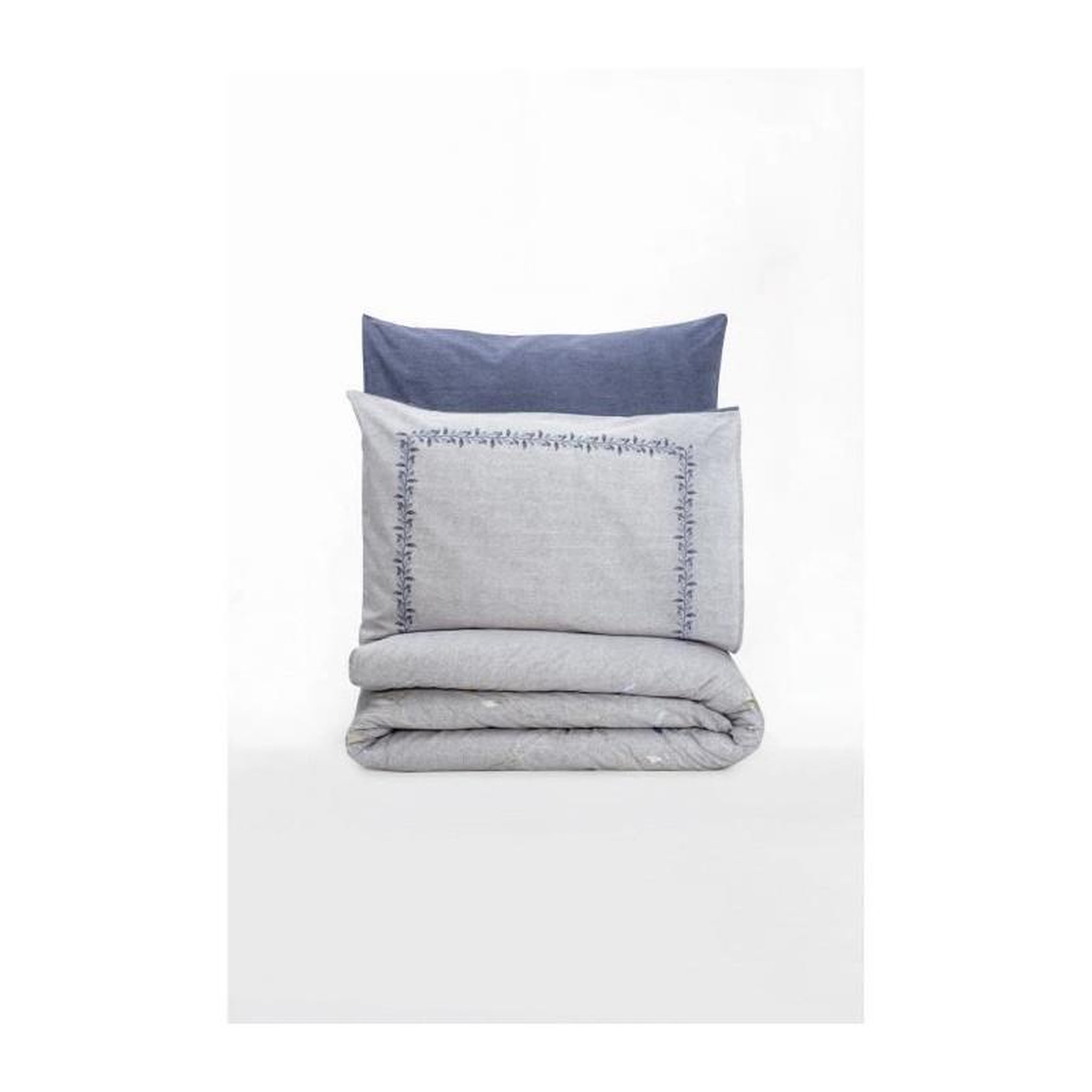 Voir la diapositive 3 : GENERIQUE Parure de lit - 129CTN64417 - 1 housse de couette 220 x 240 cm + 2 taies d'oreiller 60 x 60 cm - 100% coton ranforcé - Bleu