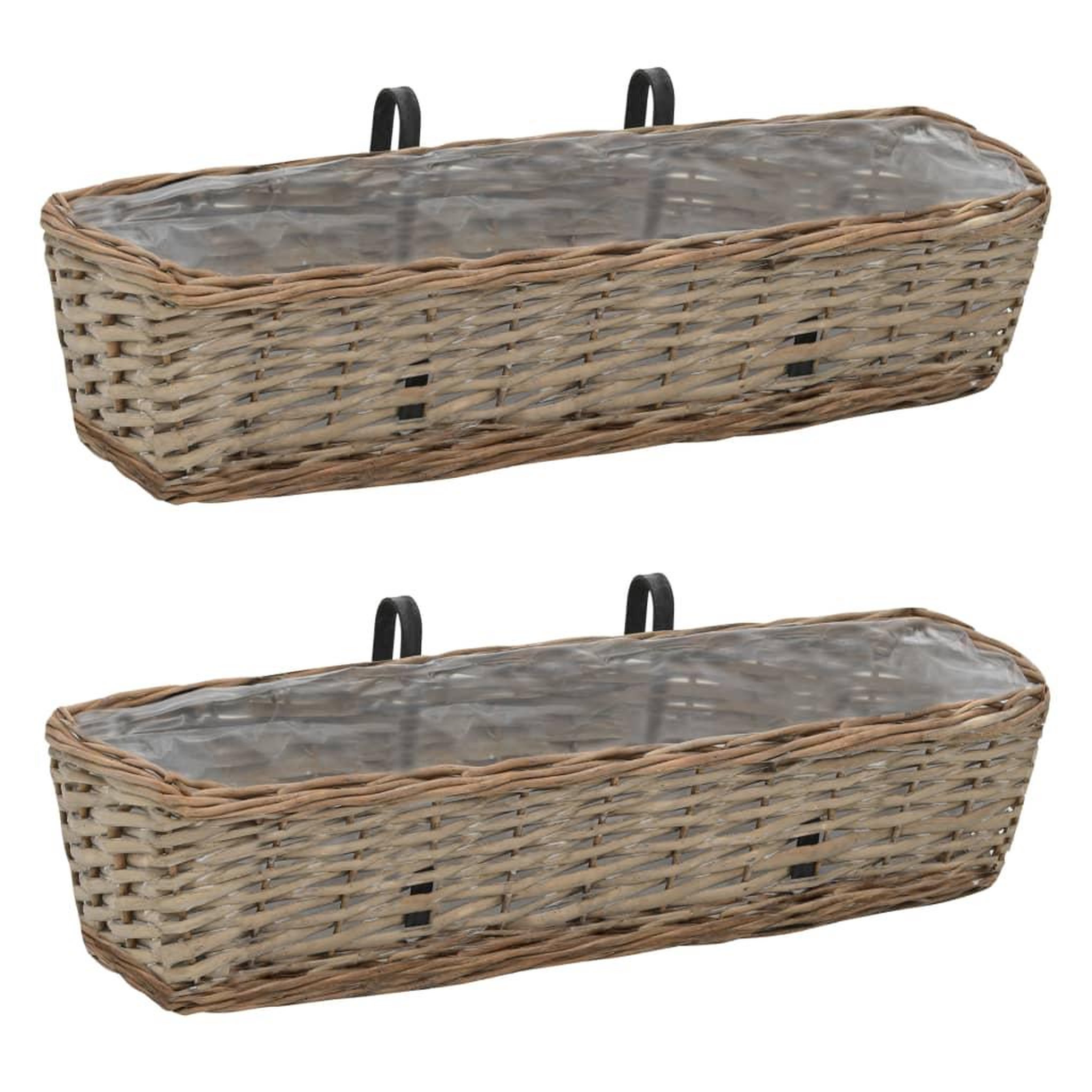 Voir la diapositive 1 : VIDAXL Jardiniere de balcon 2 pcs Osier avec doublure en PE 60 cm